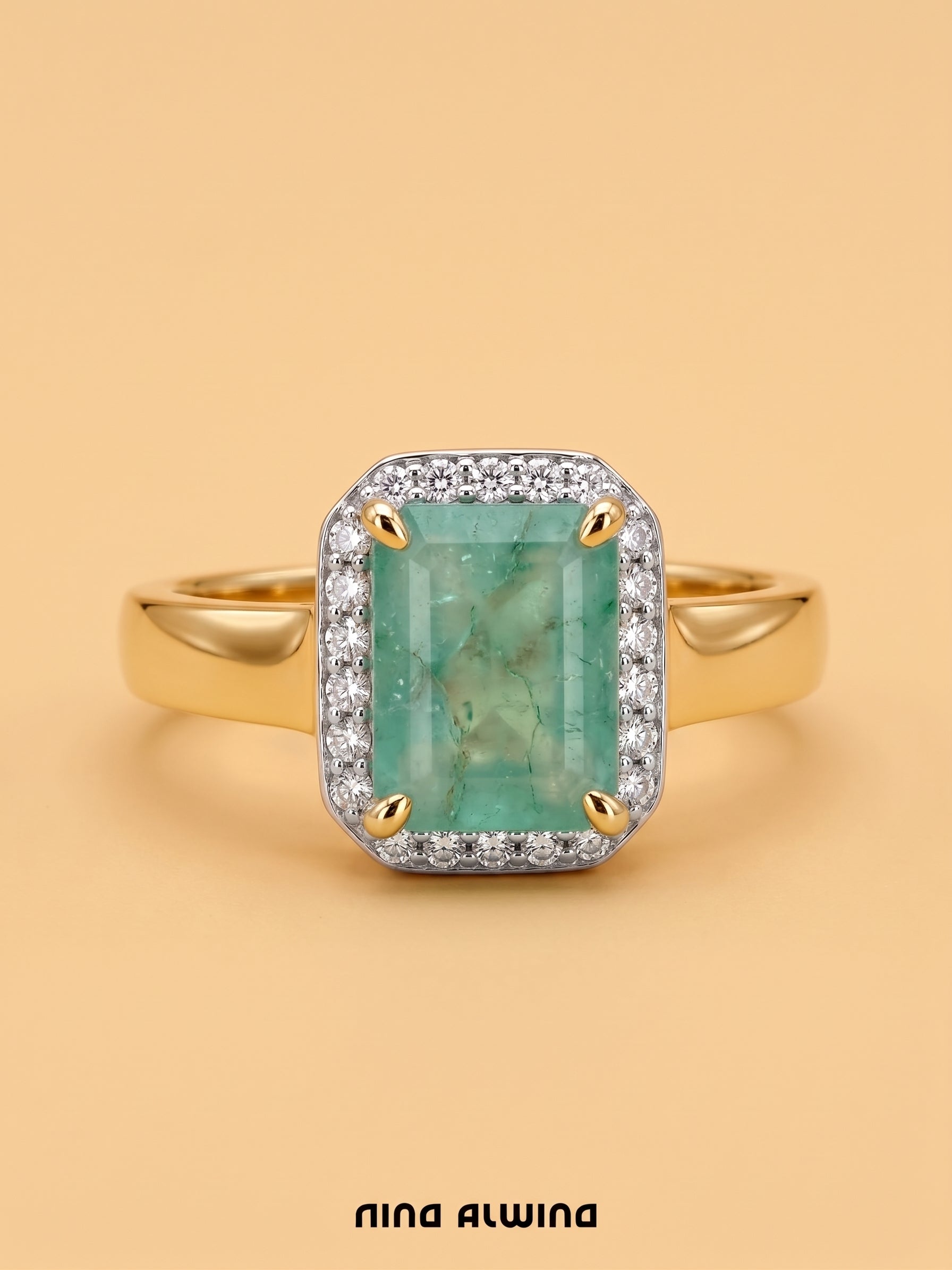 #1341 9k Ring mit Smaragd & 22 Diamanten - RG 53