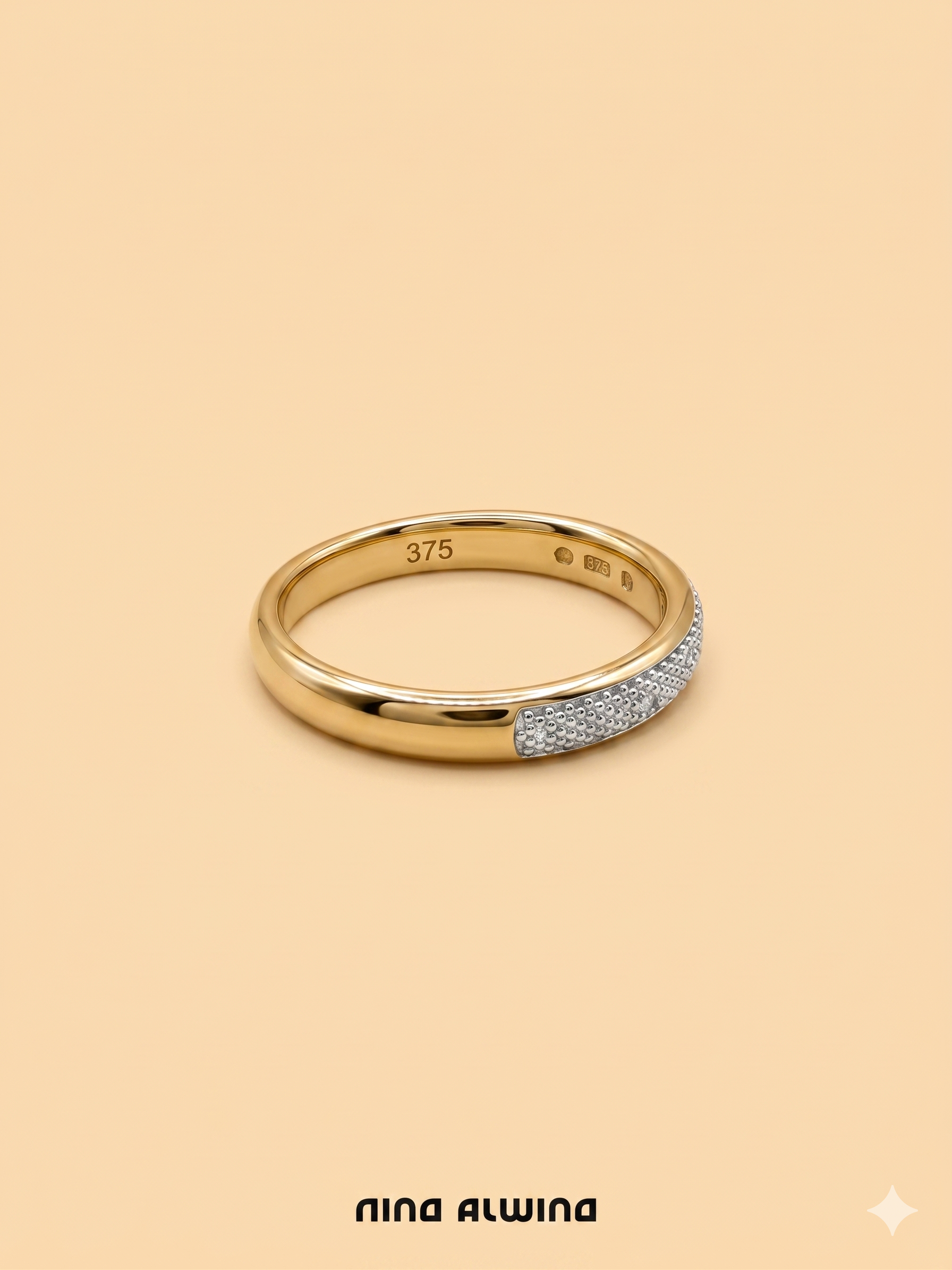#910 Massiver 9k Ring mit 5 Diamanten - RG 53
