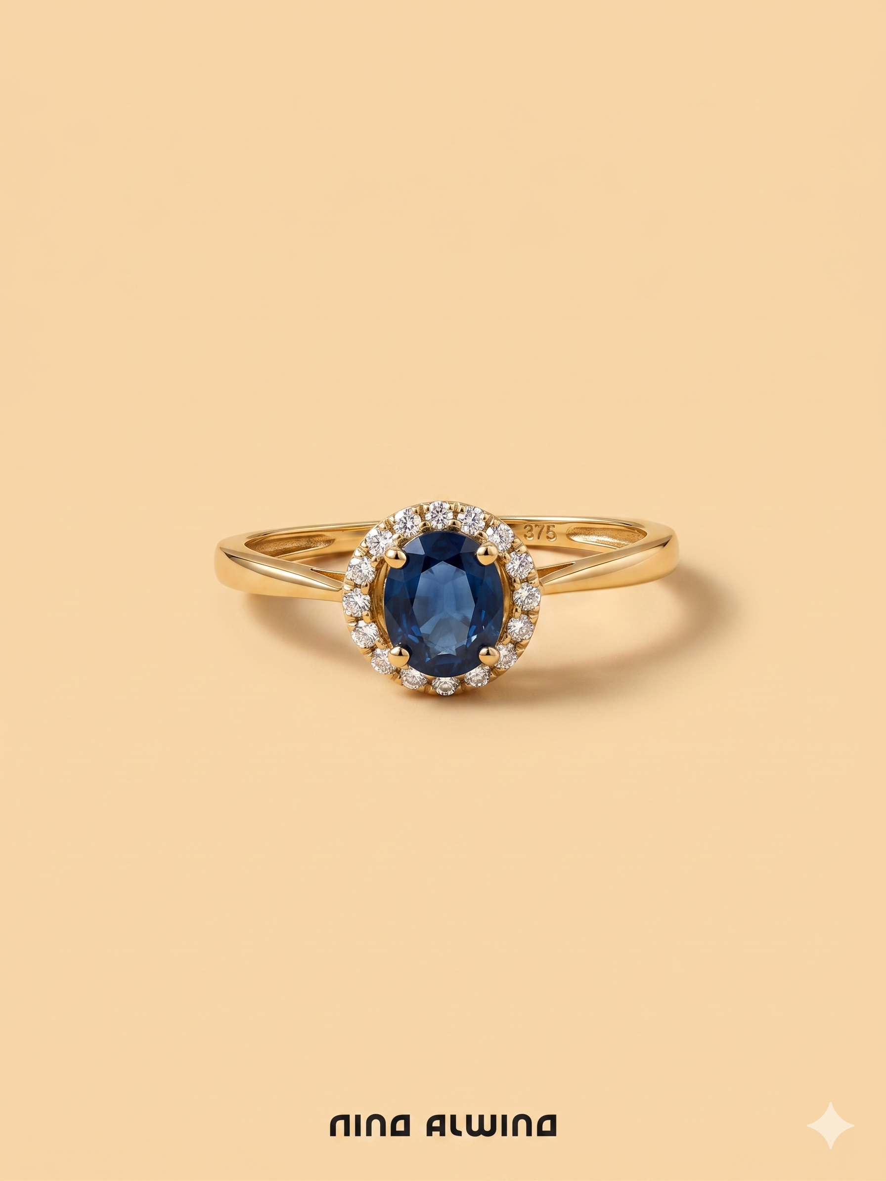 #906 9k Ring mit Saphir & Diamanten - RG 49