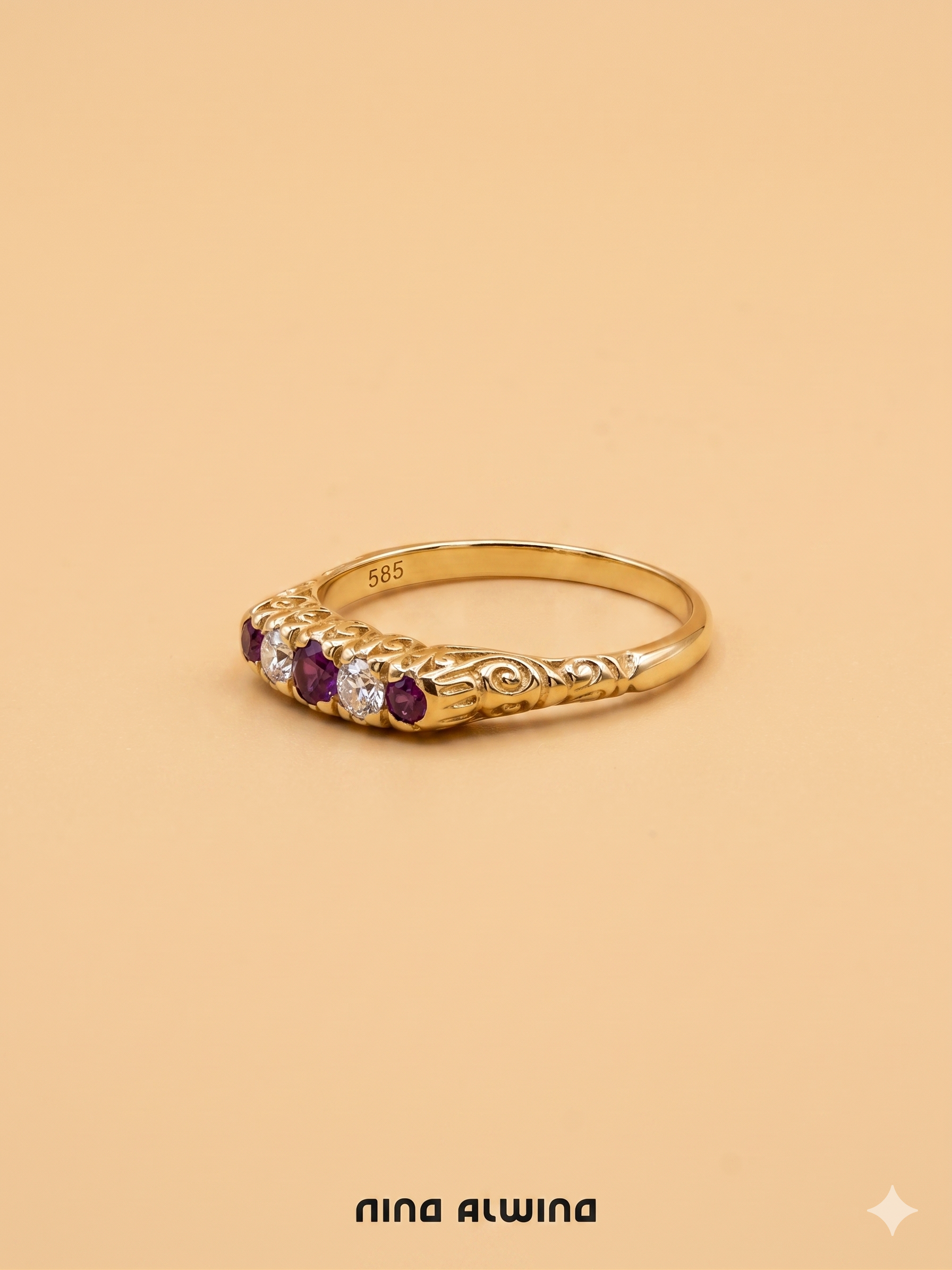 #999 14k Ring mit Diamanten & Rubinen - RG 58