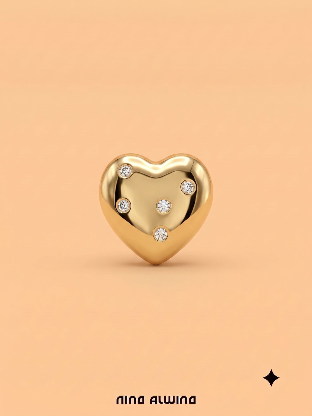#1336 8k Heart Pendant with 5 Diamonds - 1cm