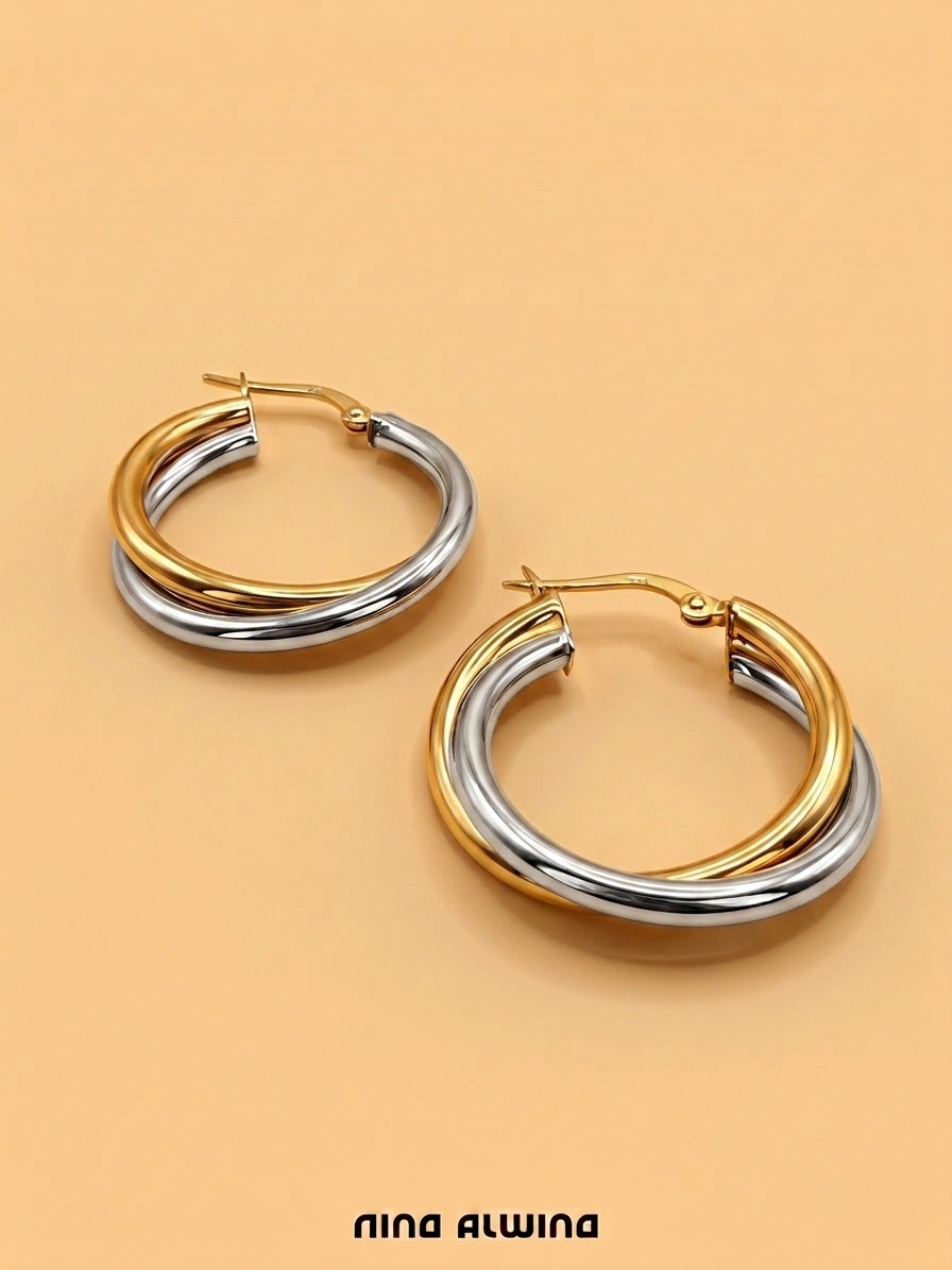 #1283 14k Ohrringe Weiß- und Gelbgold - 2.5cm
