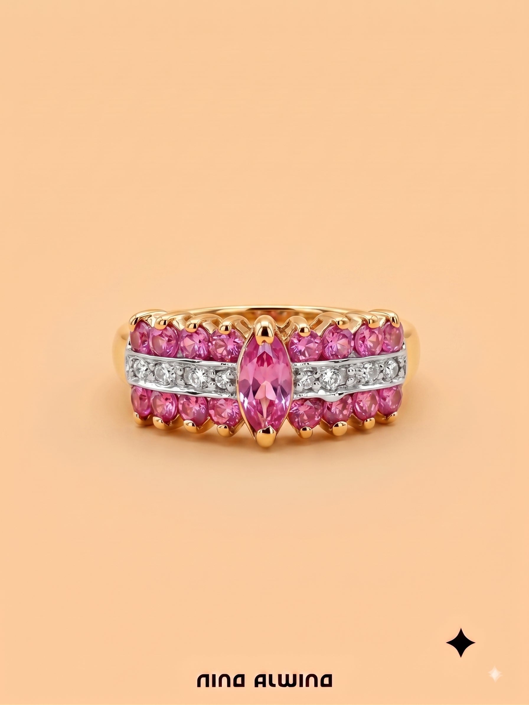 #1262 8k Ring mit 17 Rubinen & 8 Diamanten - RG 54