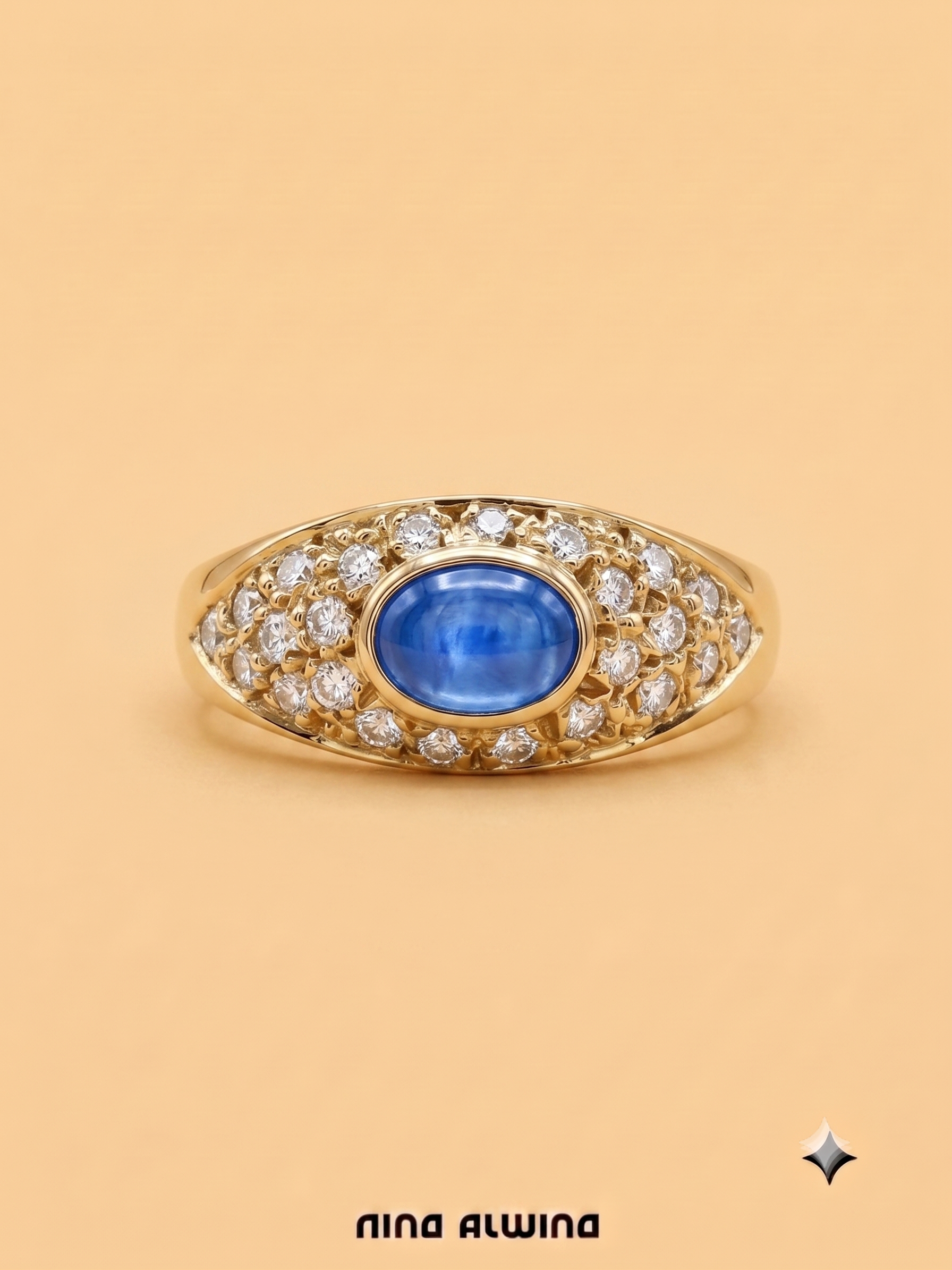 #1139 14k Ring mit Saphir & 24 Brillanten - RG 56