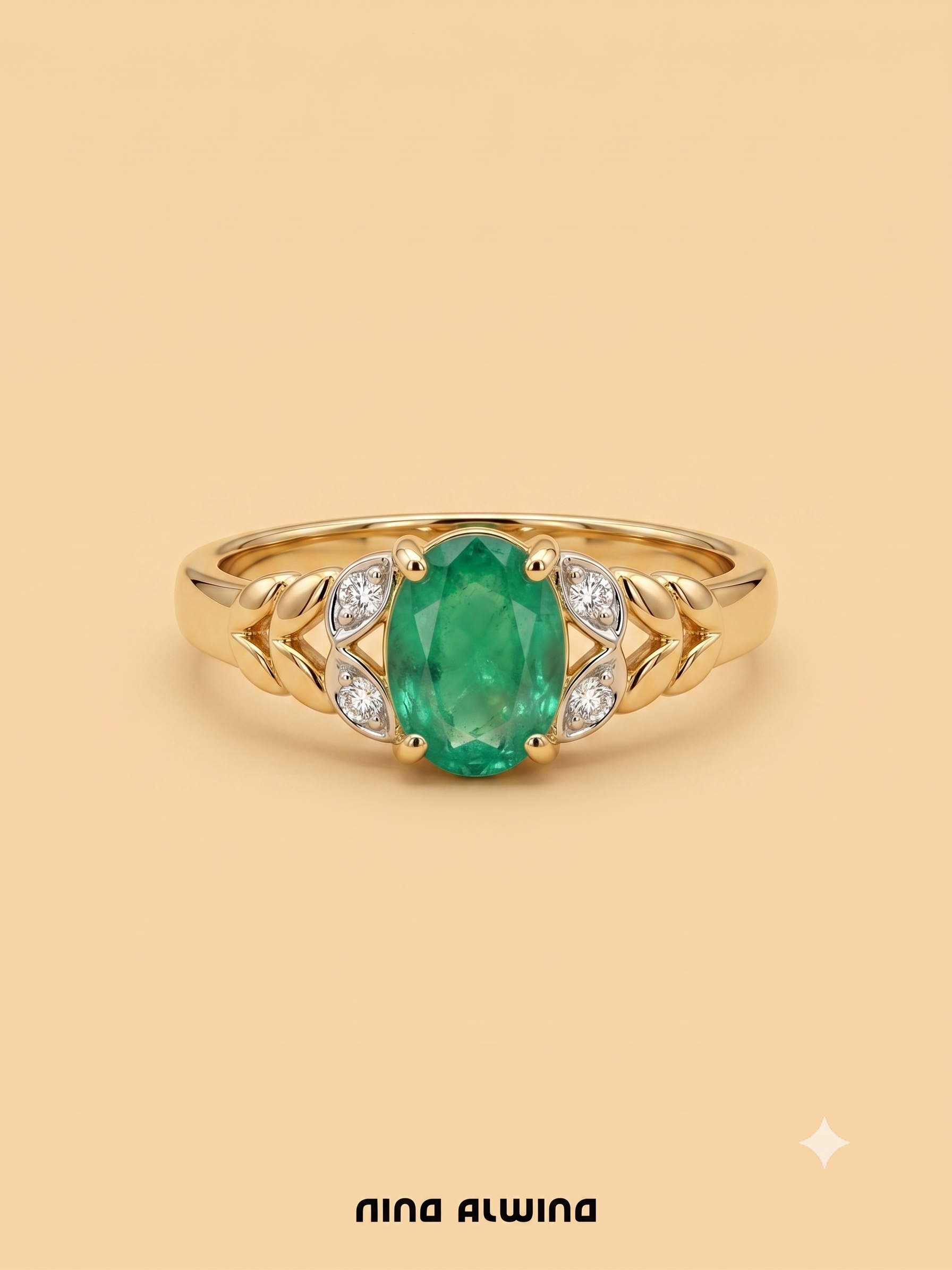 #1244 8k Ring mit Smaragd & Diamanten - RG 52