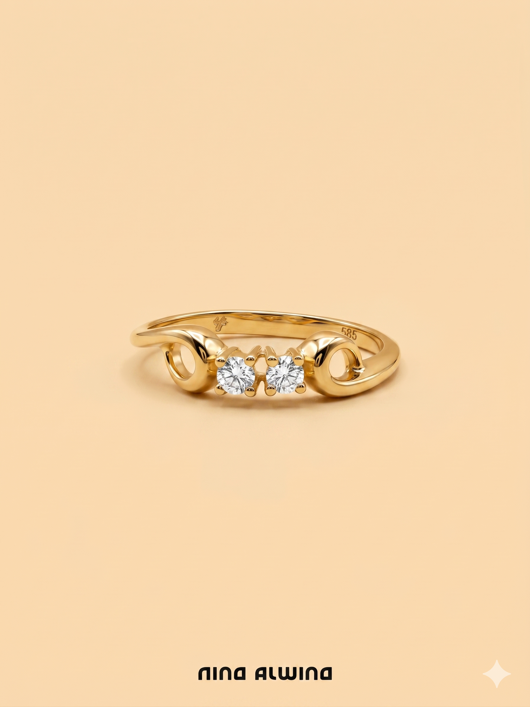 #1010 14k Ring mit 2 Diamanten - RG 54