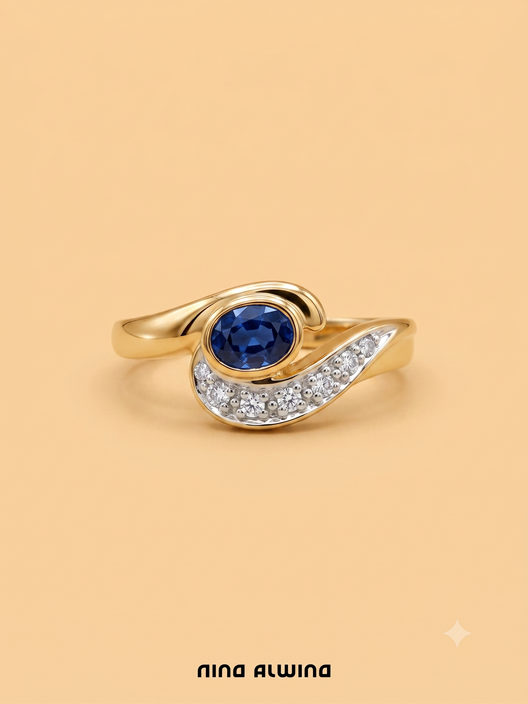 #570 14k Ring mit Saphir & 5 Diamanten - RG 50