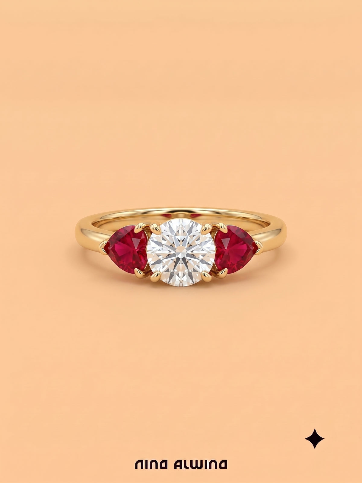 #1362 18k Ring mit Diamant & 2 Rubinen  - RG 53