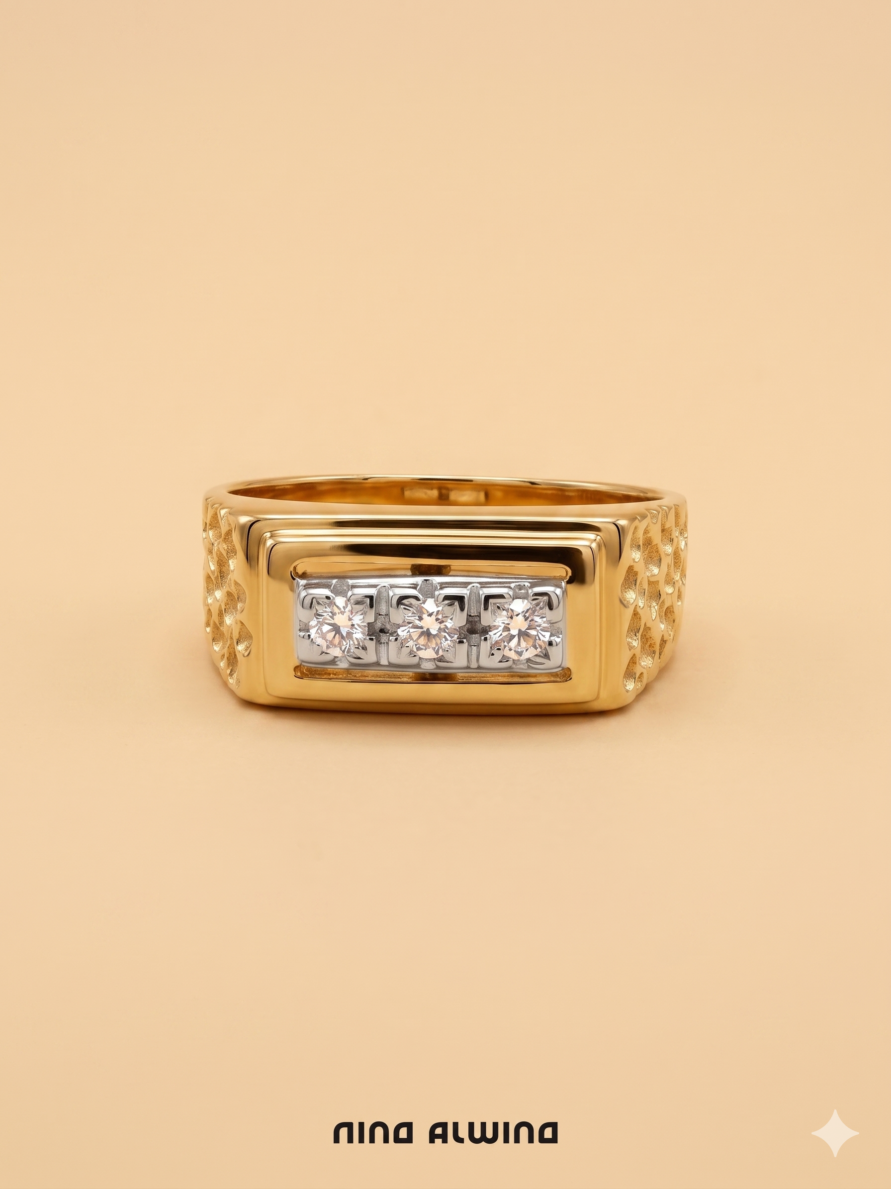 #899 14k Ring Jugendstil mit 3 Diamanten - RG 52