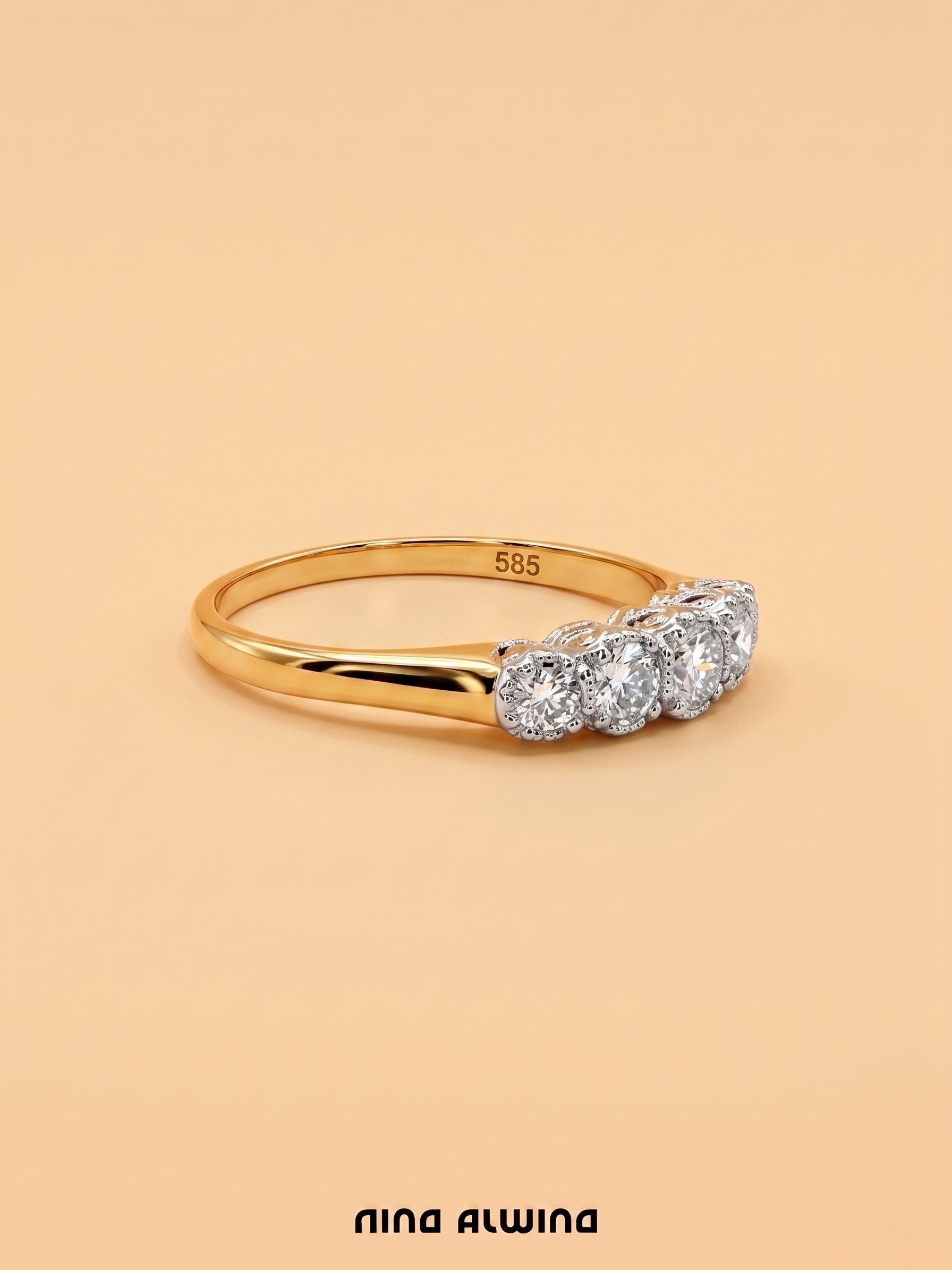 #1309 14k Ring mit 5 Diamanten - RG 60