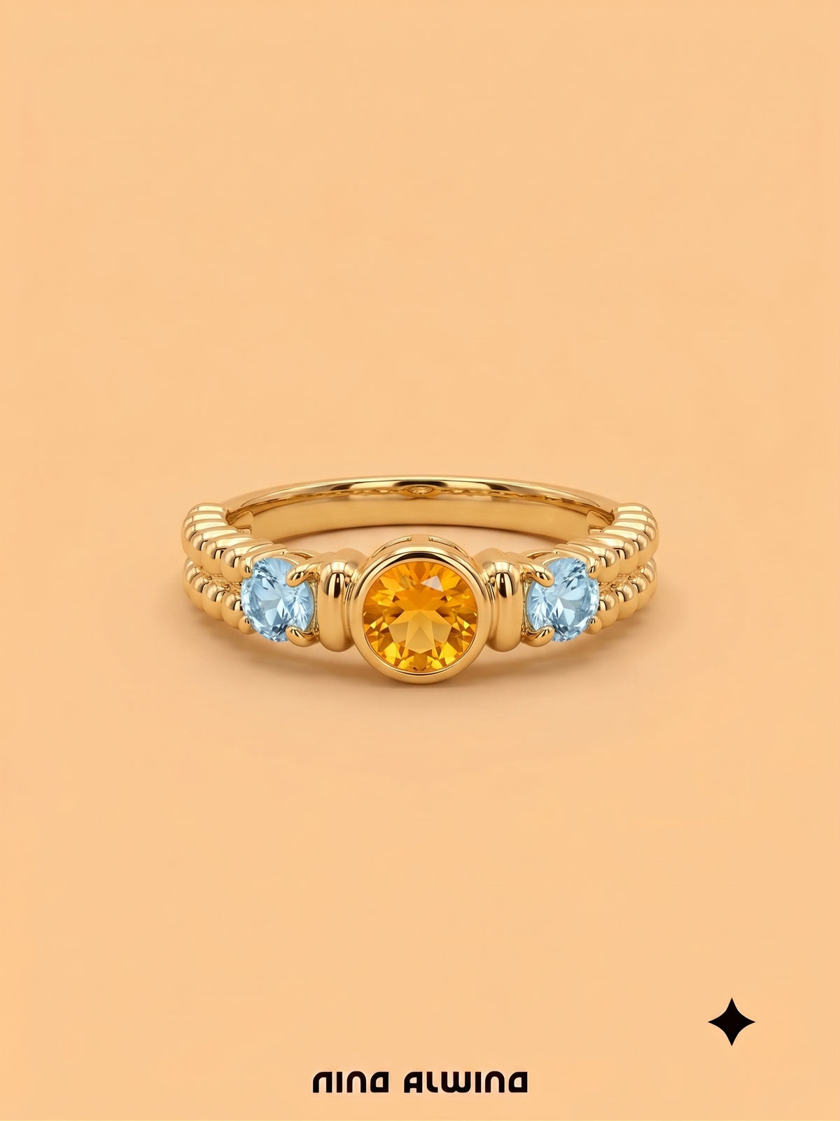#1370 9k Ring mit Citrin & Topas - RG 52