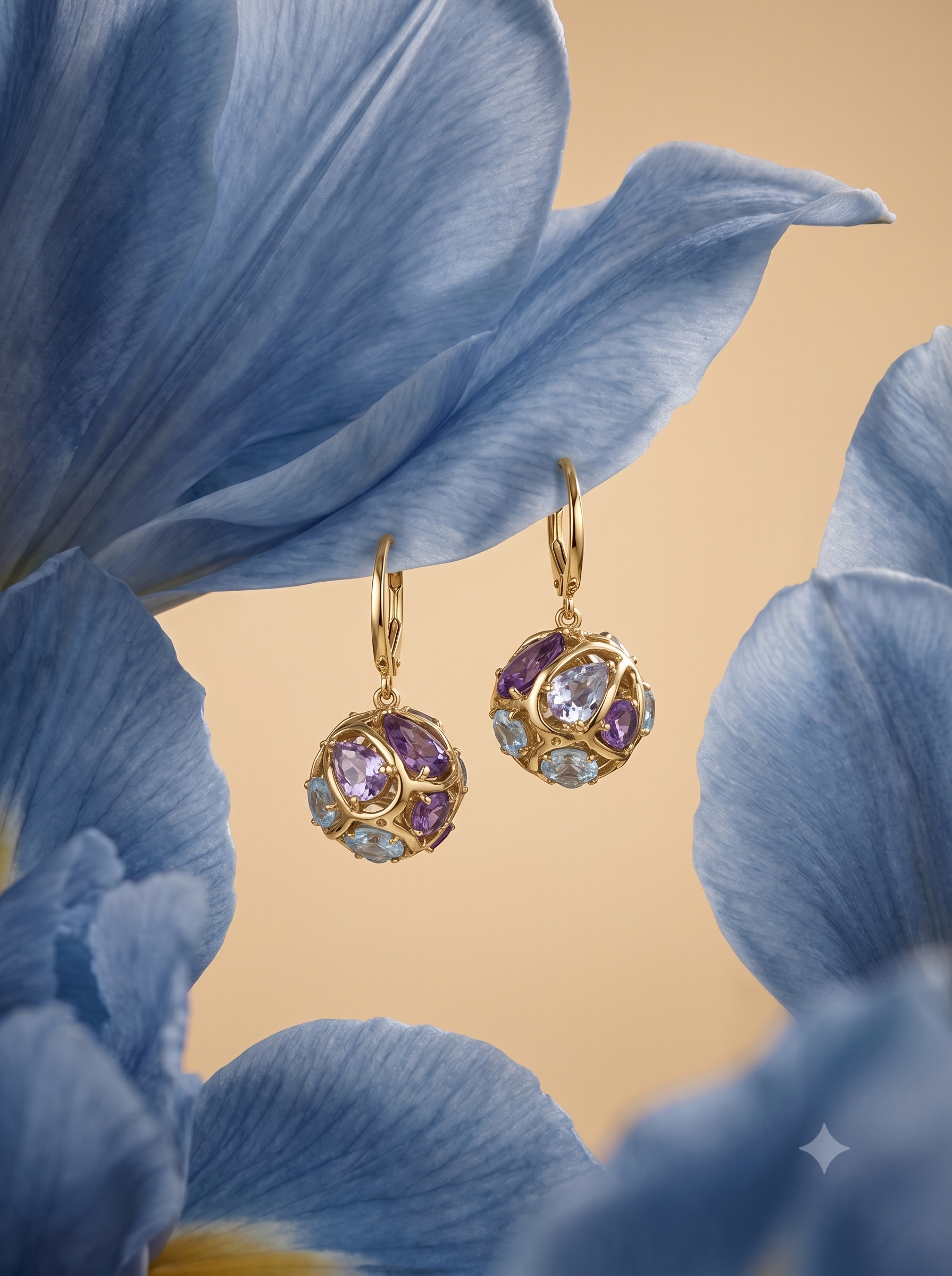 #1219 14k Ohrringe mit Amethyst, Aquamarin