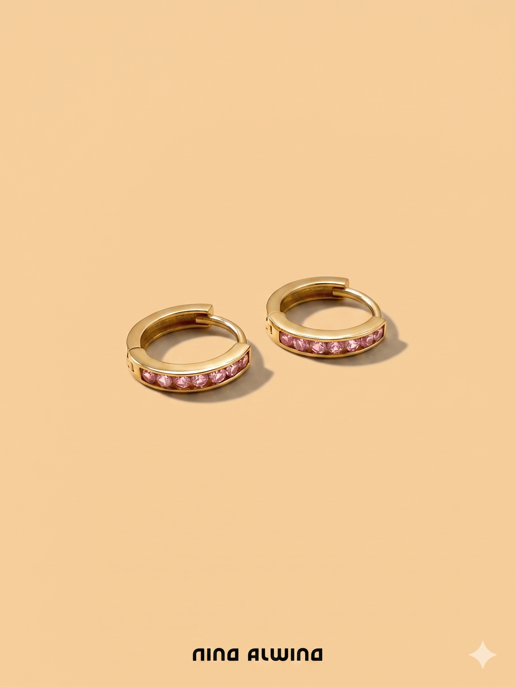 #1087 8k Creolen mit rosa Zirkonia - 1.2cm