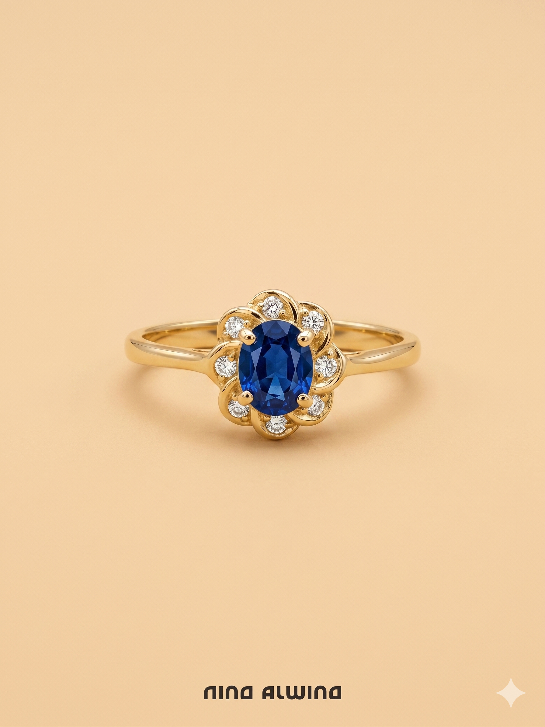 #937 8k Ring mit Saphir & 8 Diamanten - RG 53