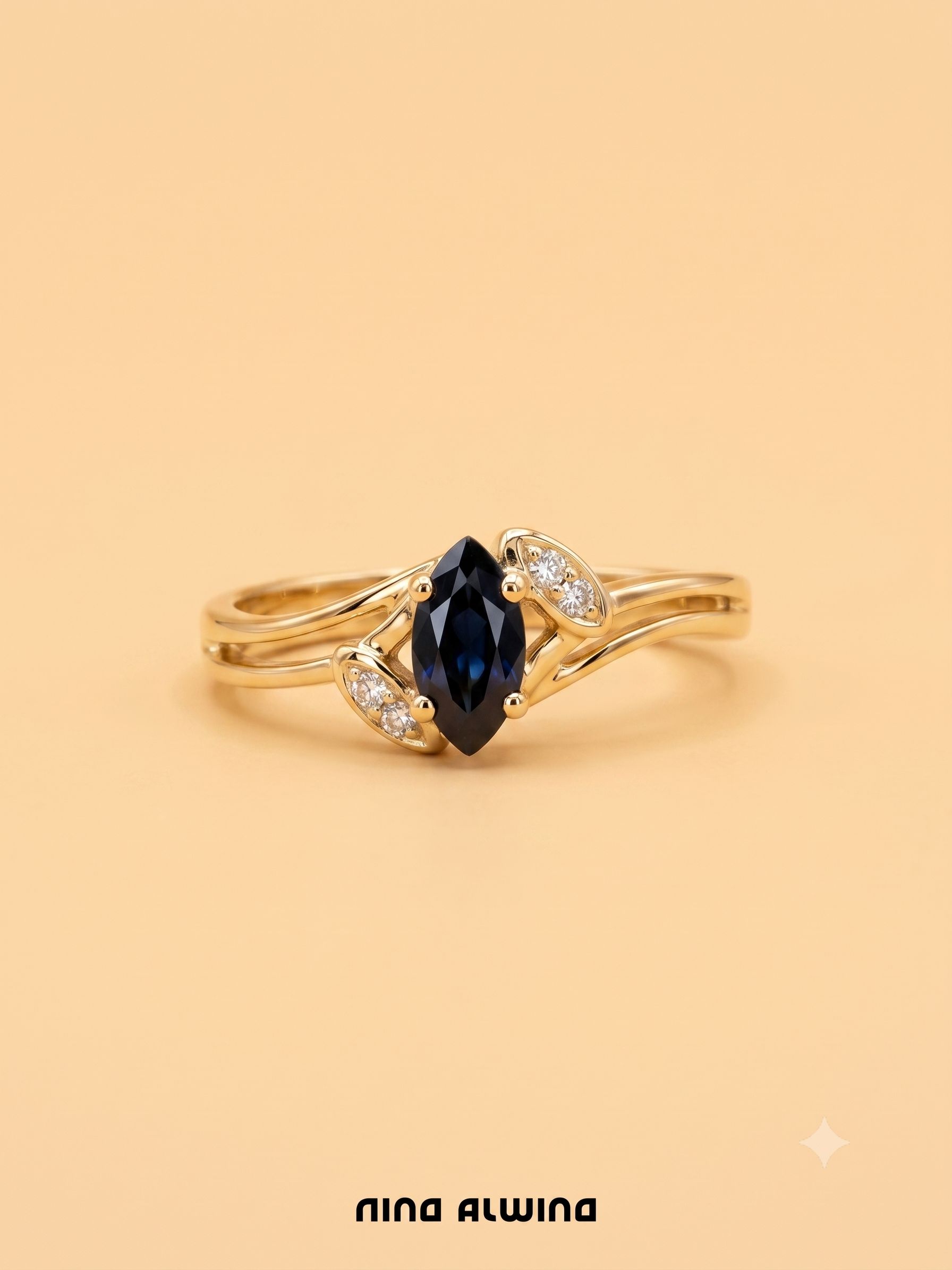 #1079 10k Ring mit Saphir & Diamanten - RG 54