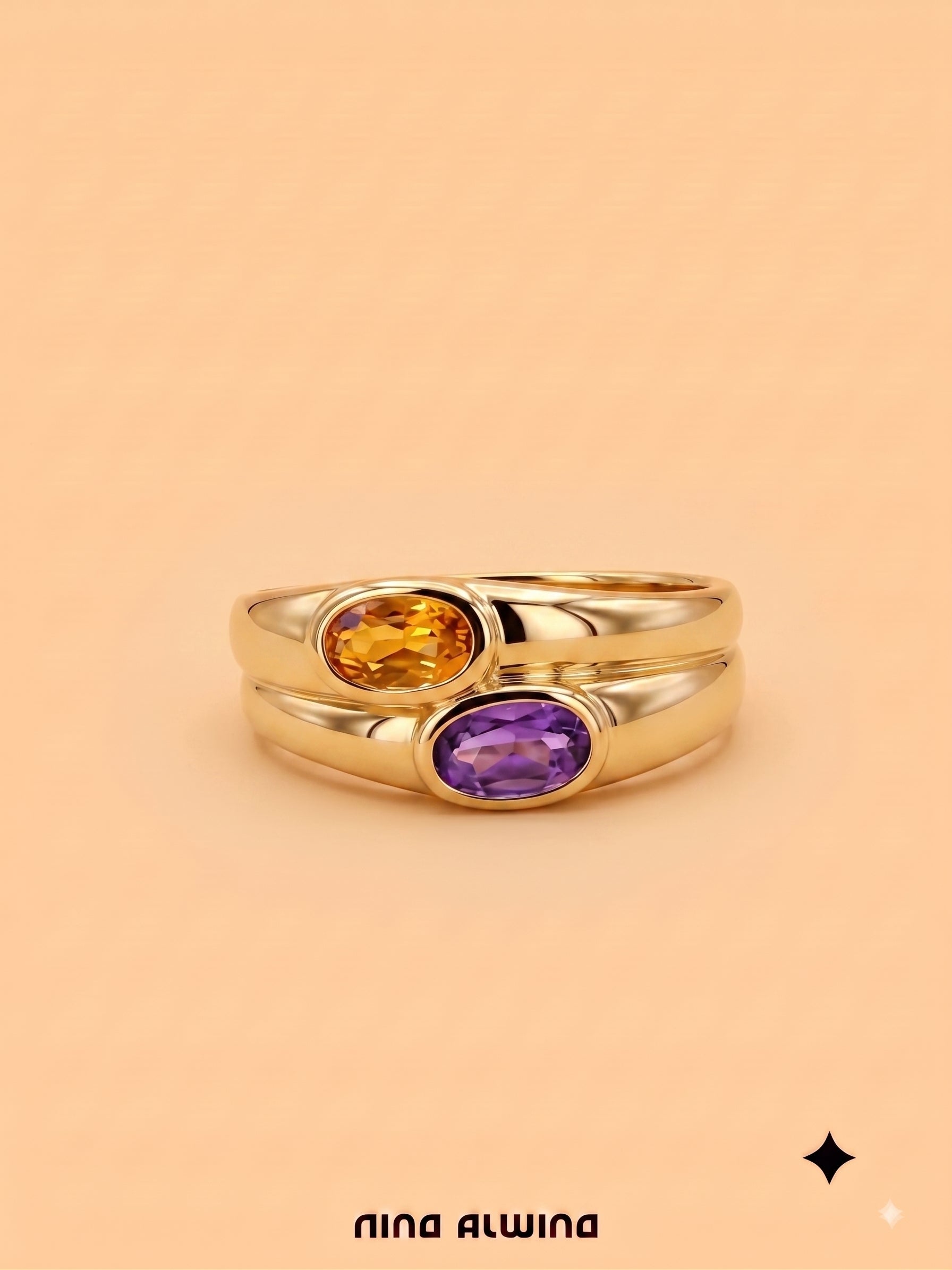 #1257 8k Ring mit Amethyst & Citrin - RG 52.5