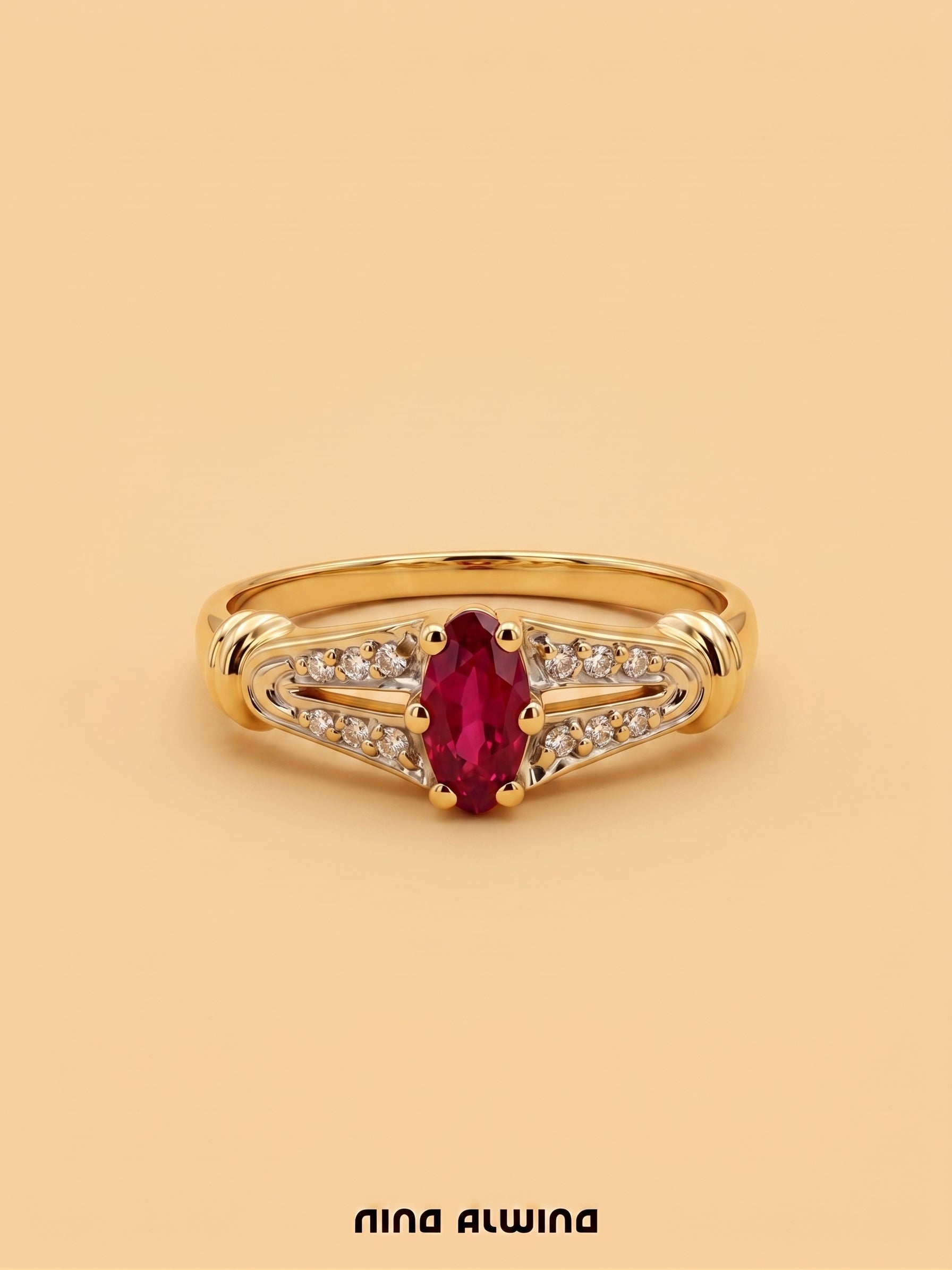 #1303 Massiver 8k Ring mit Rubin & Diamanten - RG 54
