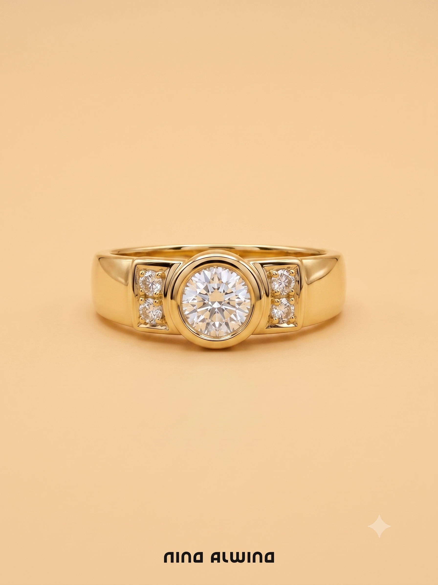 #1074 Sehr massiver 14k Ring mit 5 Diamanten - RG 60