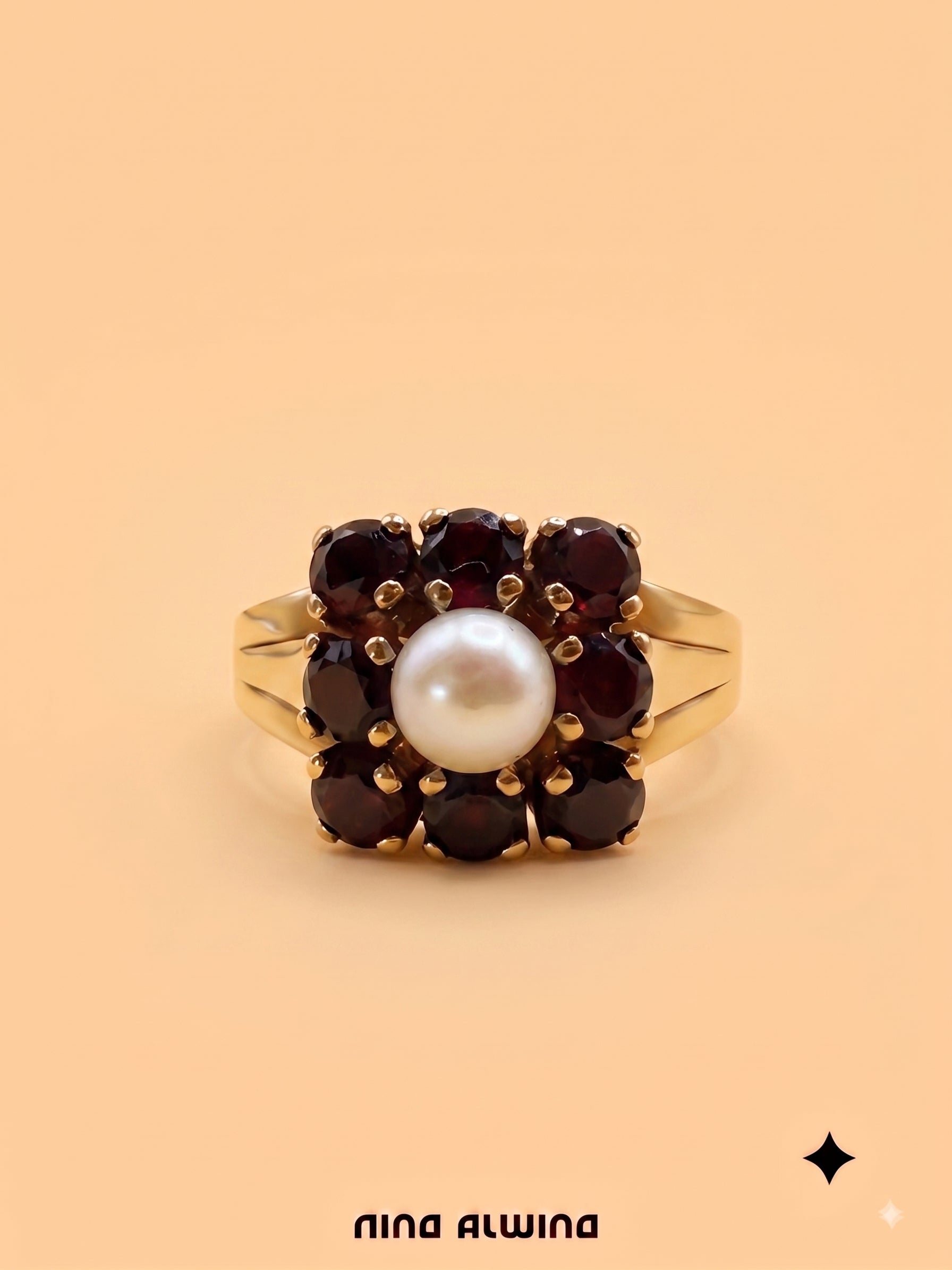 #1188 14k Ring with Pearls & Diamonds - Ring Size 58