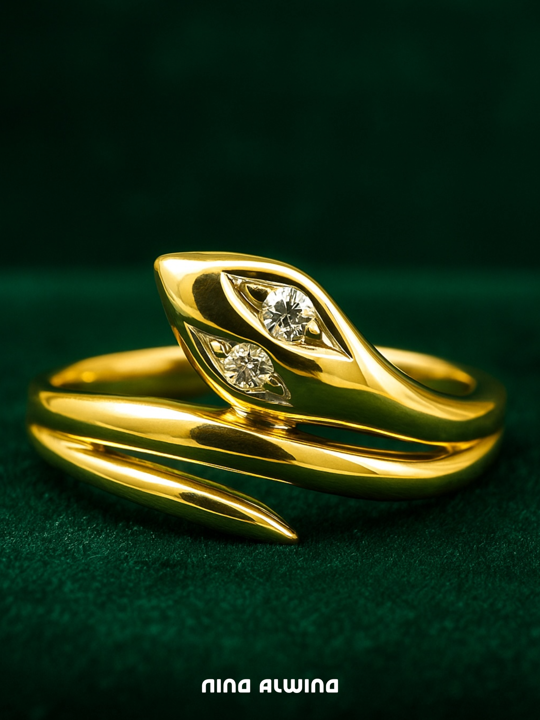 #74 8k Snake Ring mit 2 Diamanten - RG 54