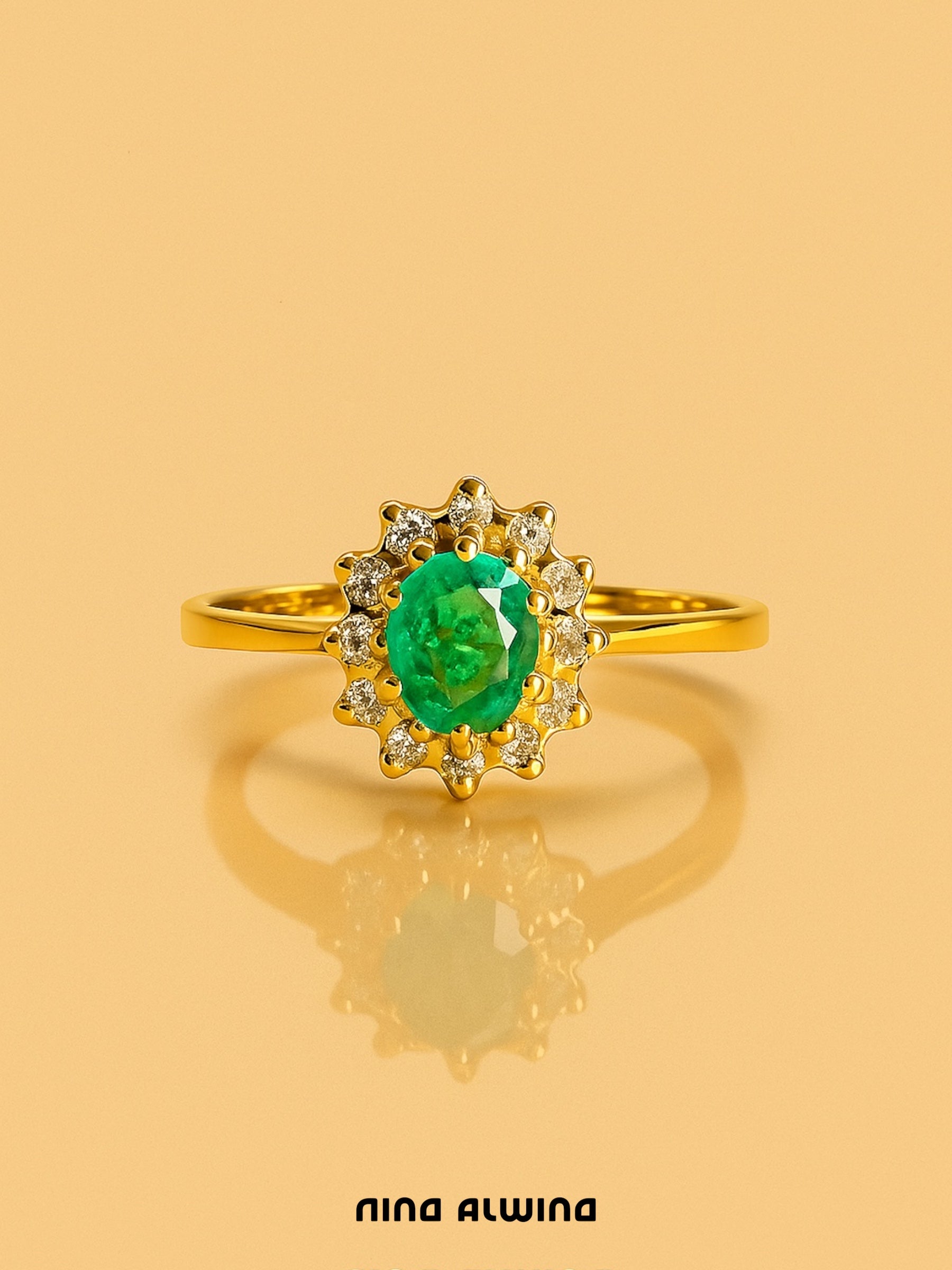 #162 14k Ring mit Smaragd + 12 Diamanten