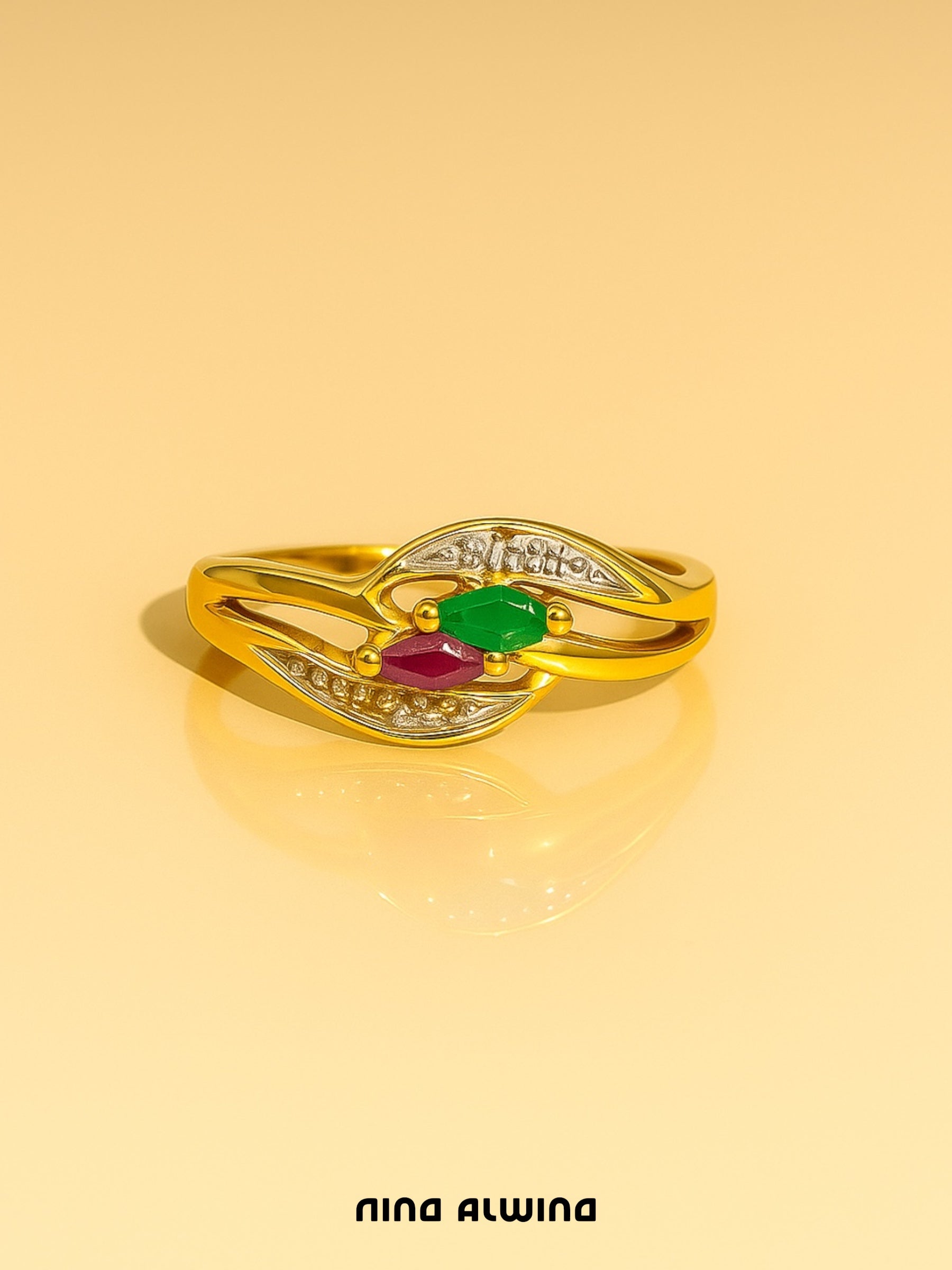 #166 8k Ring mit Smaragd & Rubin - RG 55