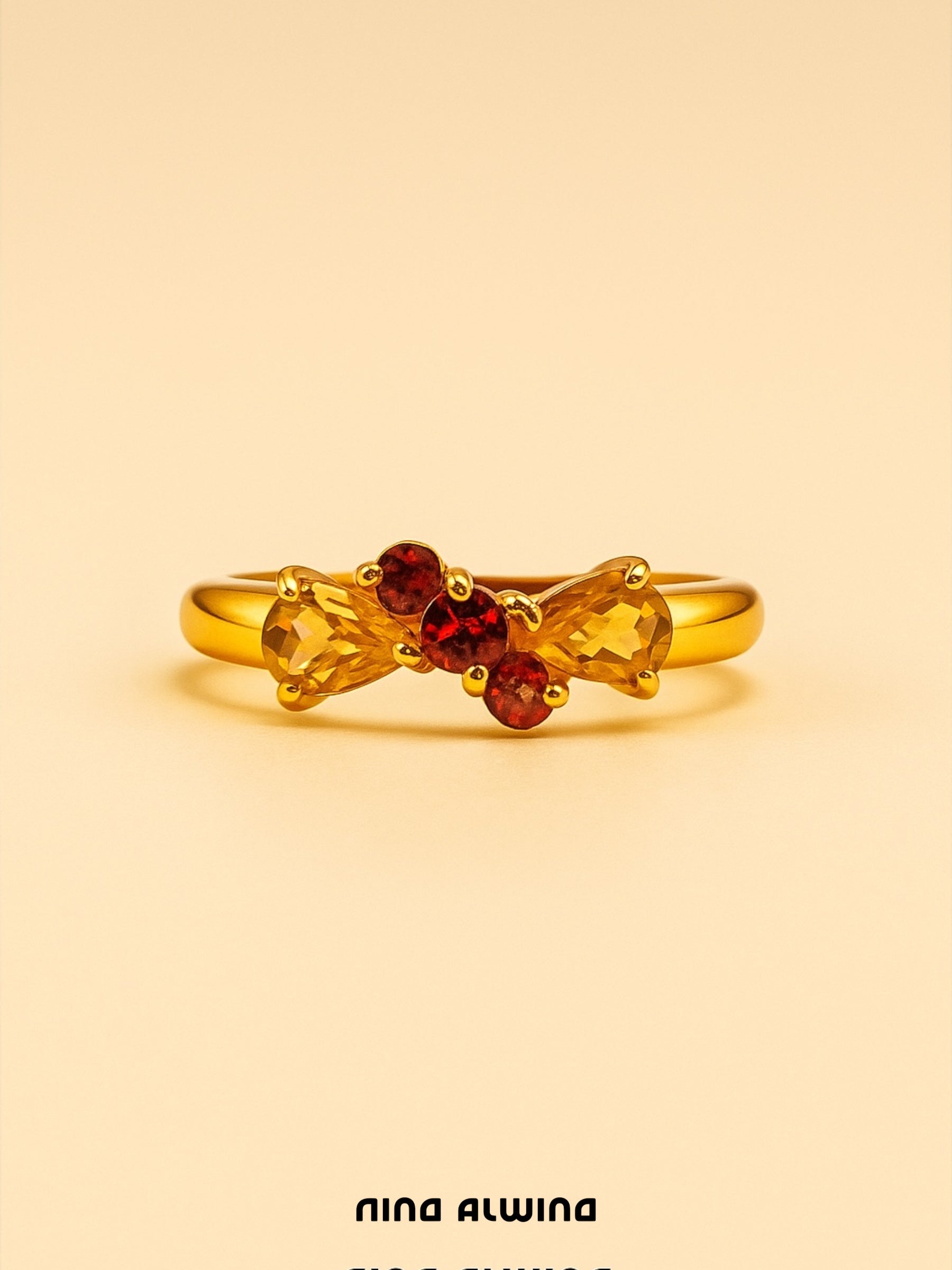 #188 9k Ring mit Rubinen & Citrin - RG 52