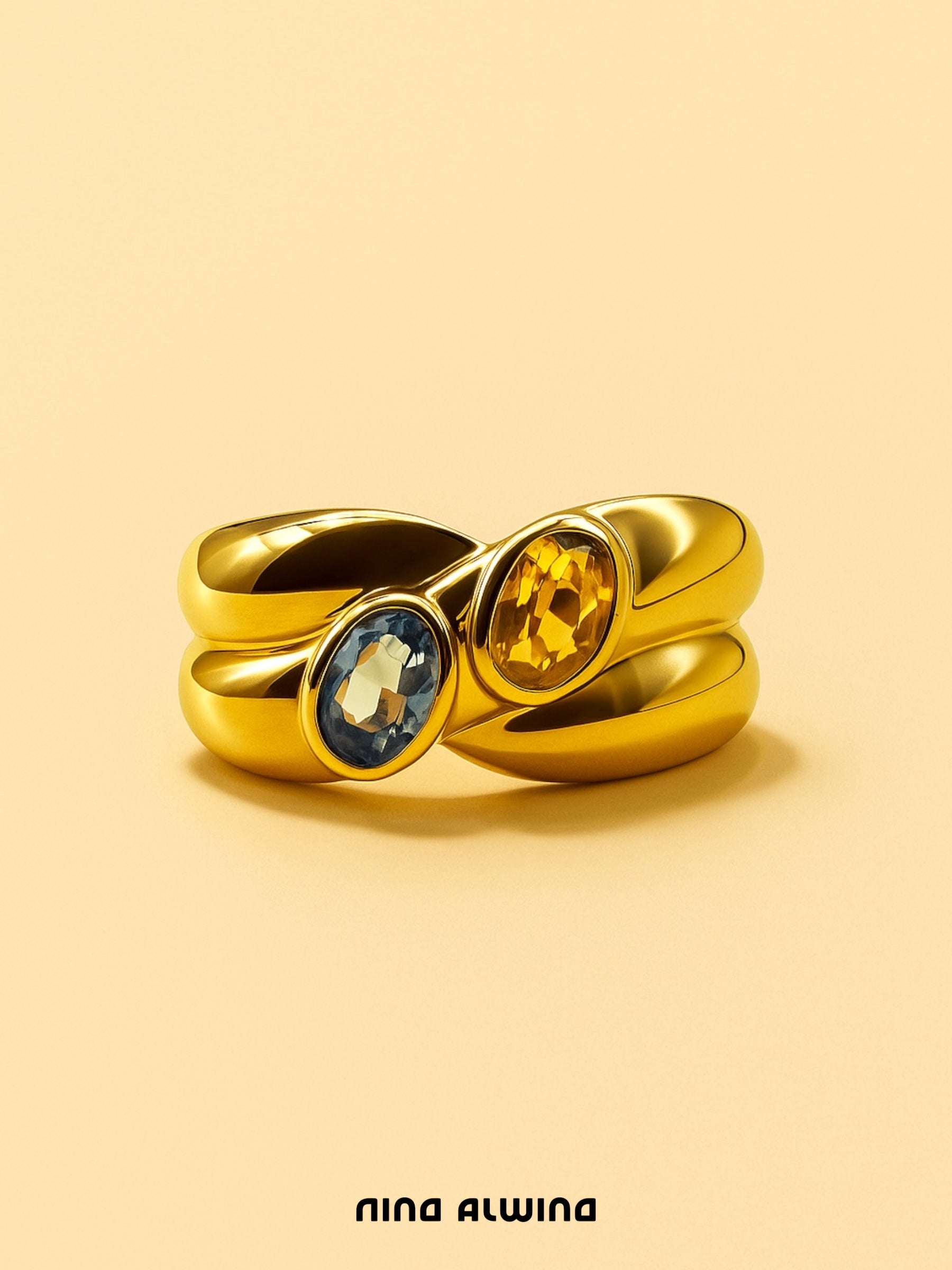 #222 Massiver 14k Ring mit Aquamarin & Citrin - RG 56 - 6,2g