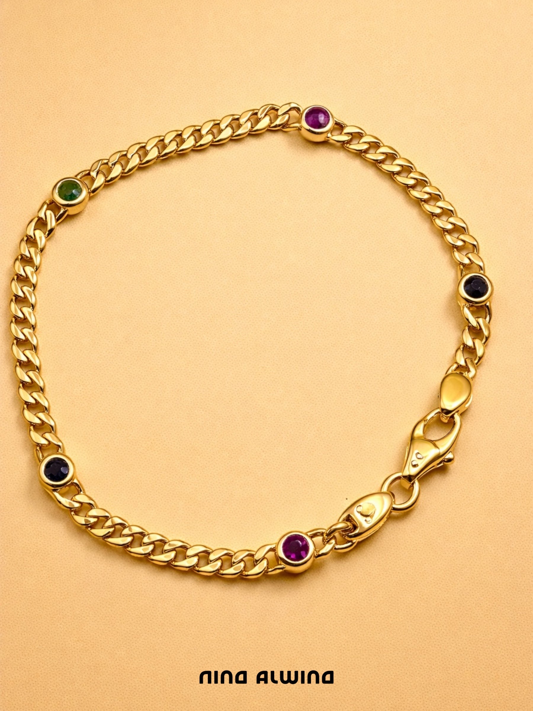 #638 Massives 8k Armband Smaragd, Rubin, Saphir - 18cm