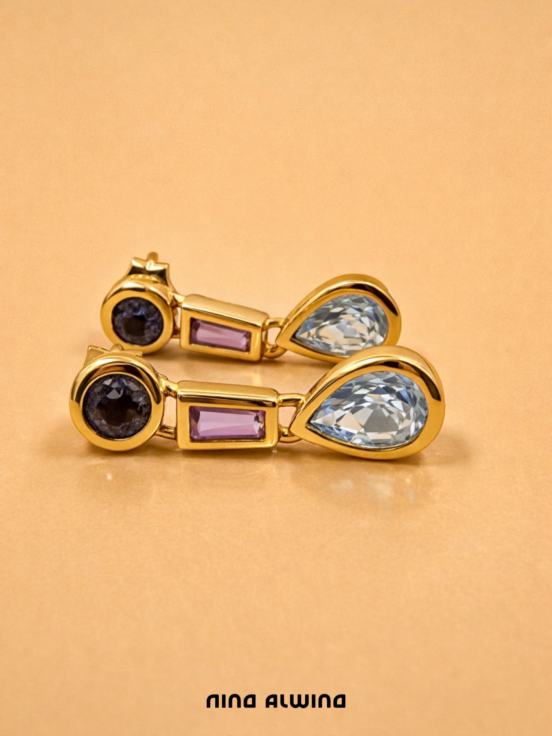 #633 8k Ohrringe Amethyst & Aquamarin - 2cm