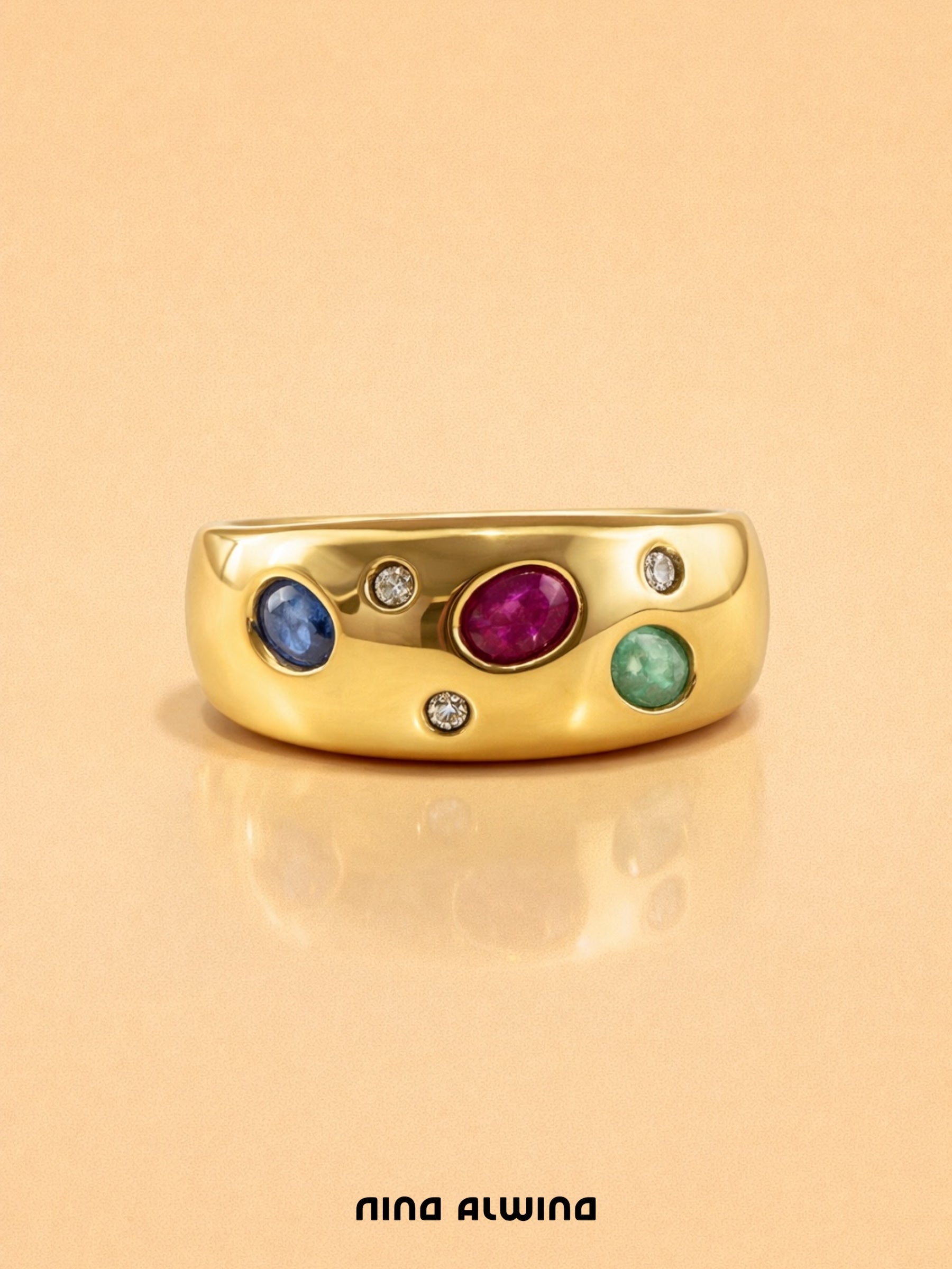 #683 8k RIng mit Saphir, Rubin, Smaragd - RG 50.5