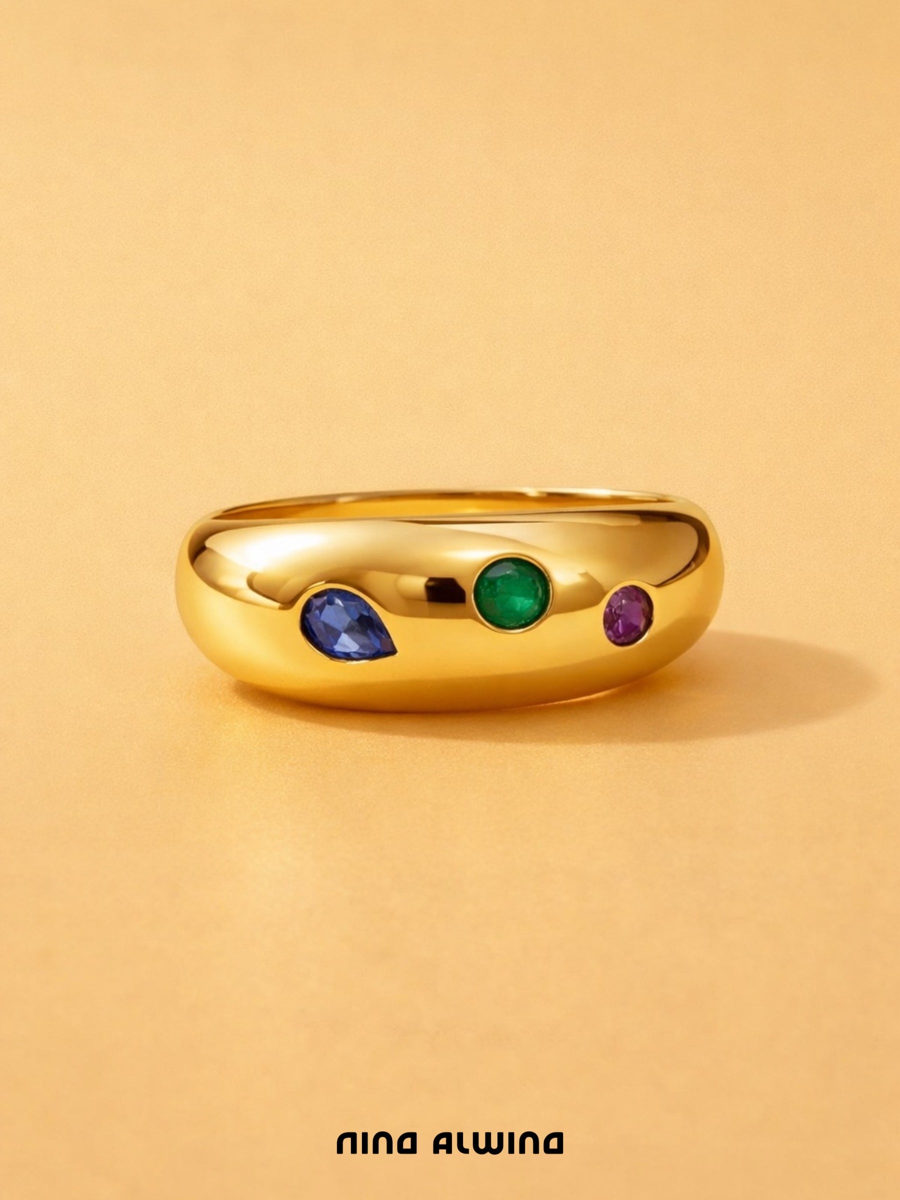 #728 8k Ring mit Smaragd, Rubin & Saphir - RG 54