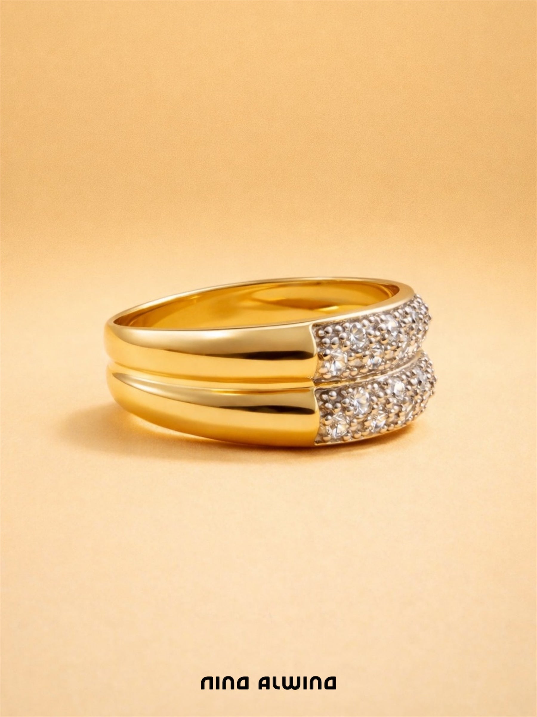#753 14k Ring Gelb- und Weißgold mit 24 Zirkonen - RG 55.5