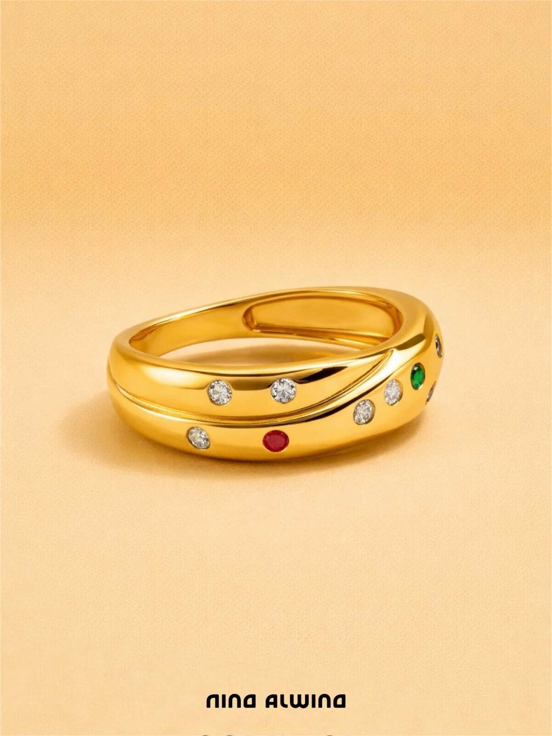 #754 14k Ring mit Rubin, Smaragd - RG 51.5