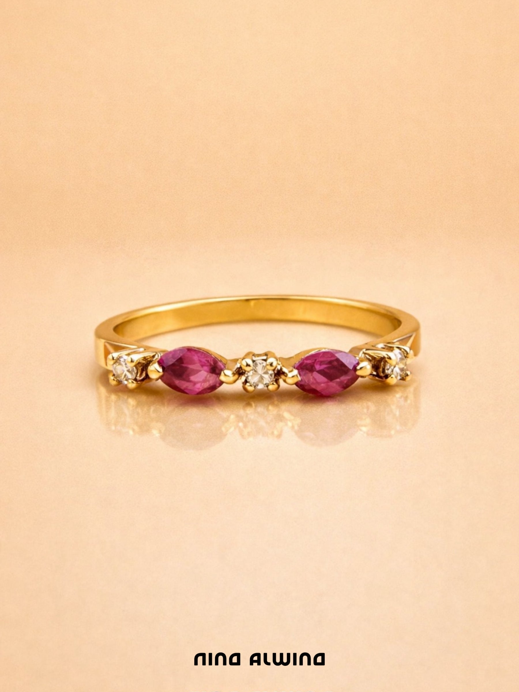 #791 14k Ring mit 2 Rubinen & 3 Diamanten - RG 54