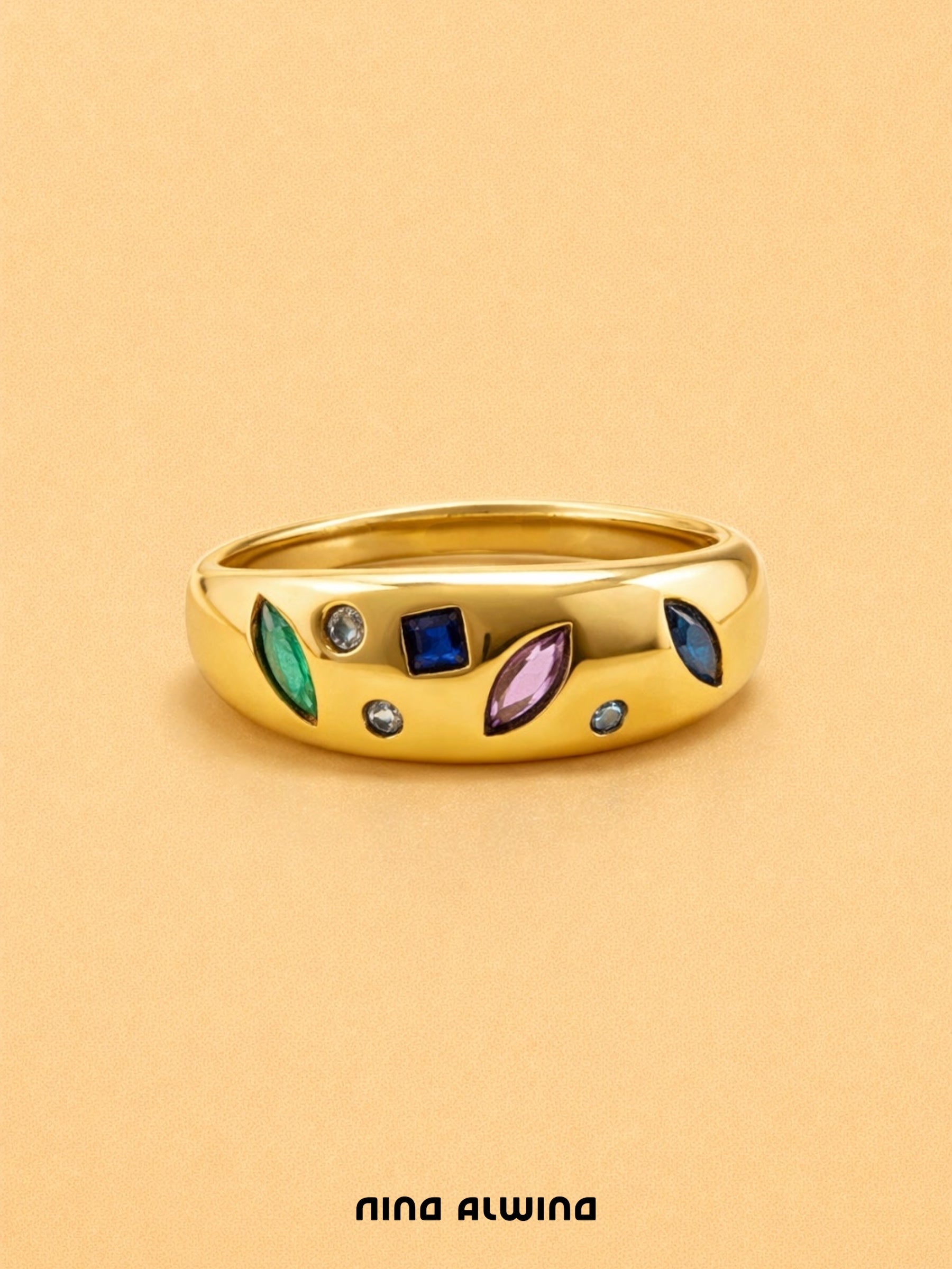 #802 8k Ring mit Saphir, Smaragd, Rubin, Diamant - RG 57