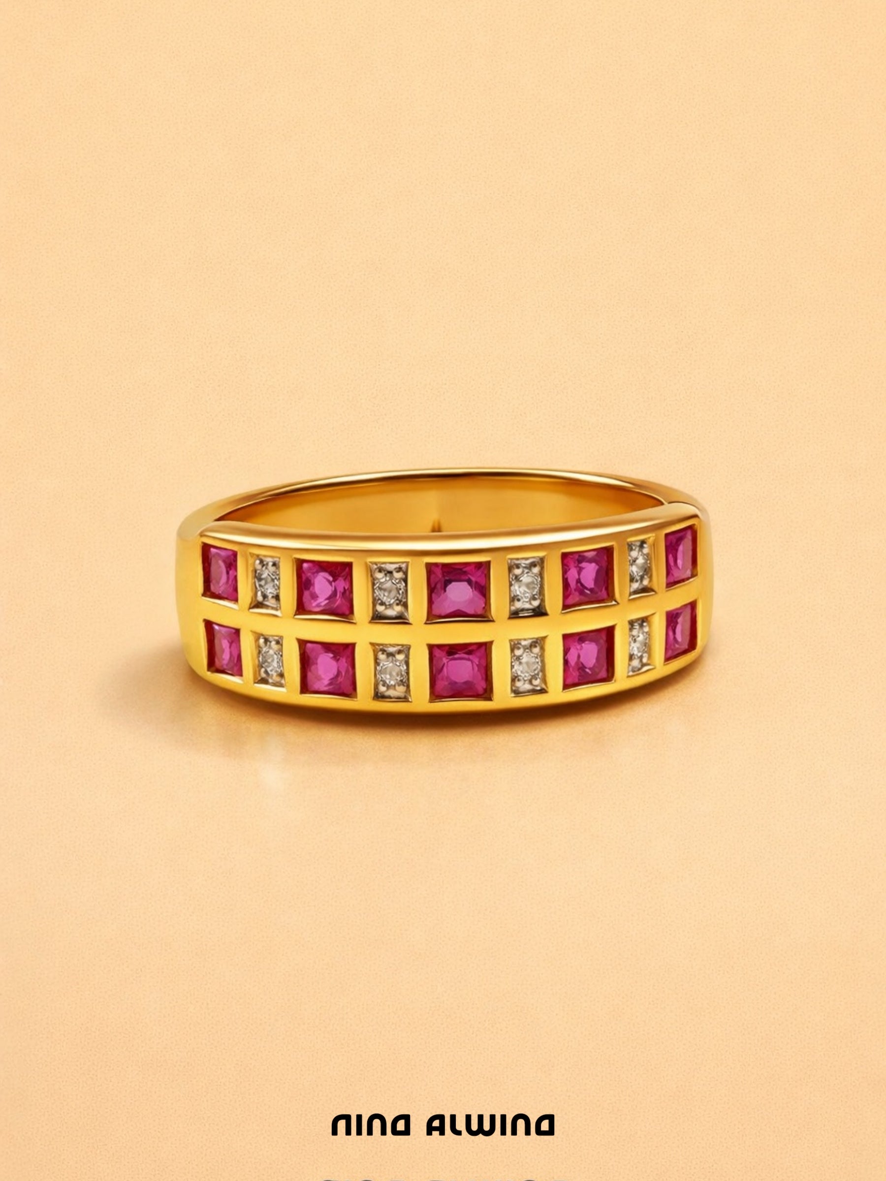 #805 9k Ring mit 10 Rubinen & 8 Diamanten - RG 52.5