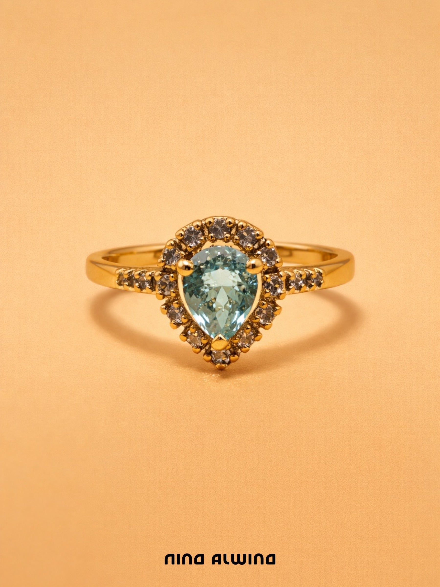 #839 9k Ring mit Paraiba Turmalin & 16 Diamanten - RG 54