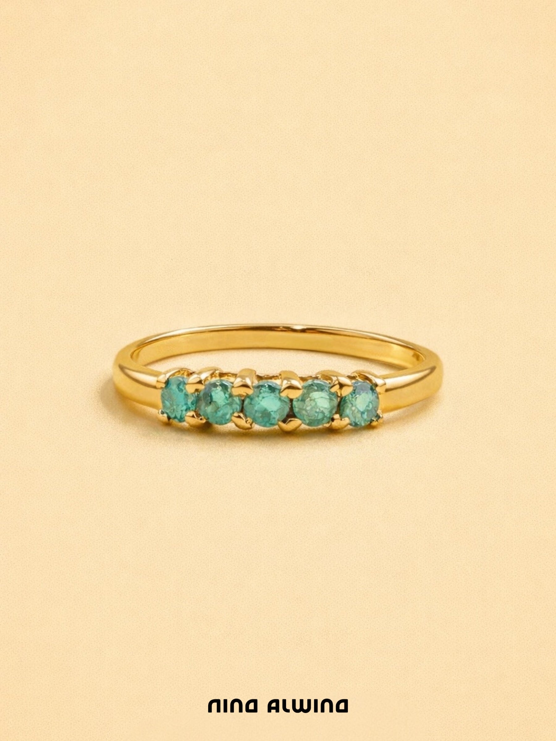 #831 14k Ring mit 5 Smaragden - RG 58