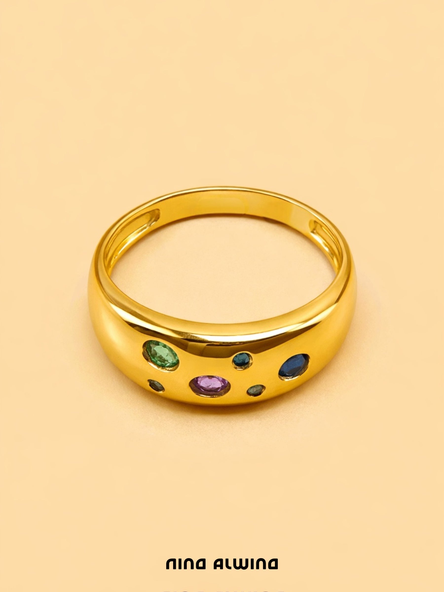 #865 8k Ring mit Smaragd, Rubin, Saphir - RG 63