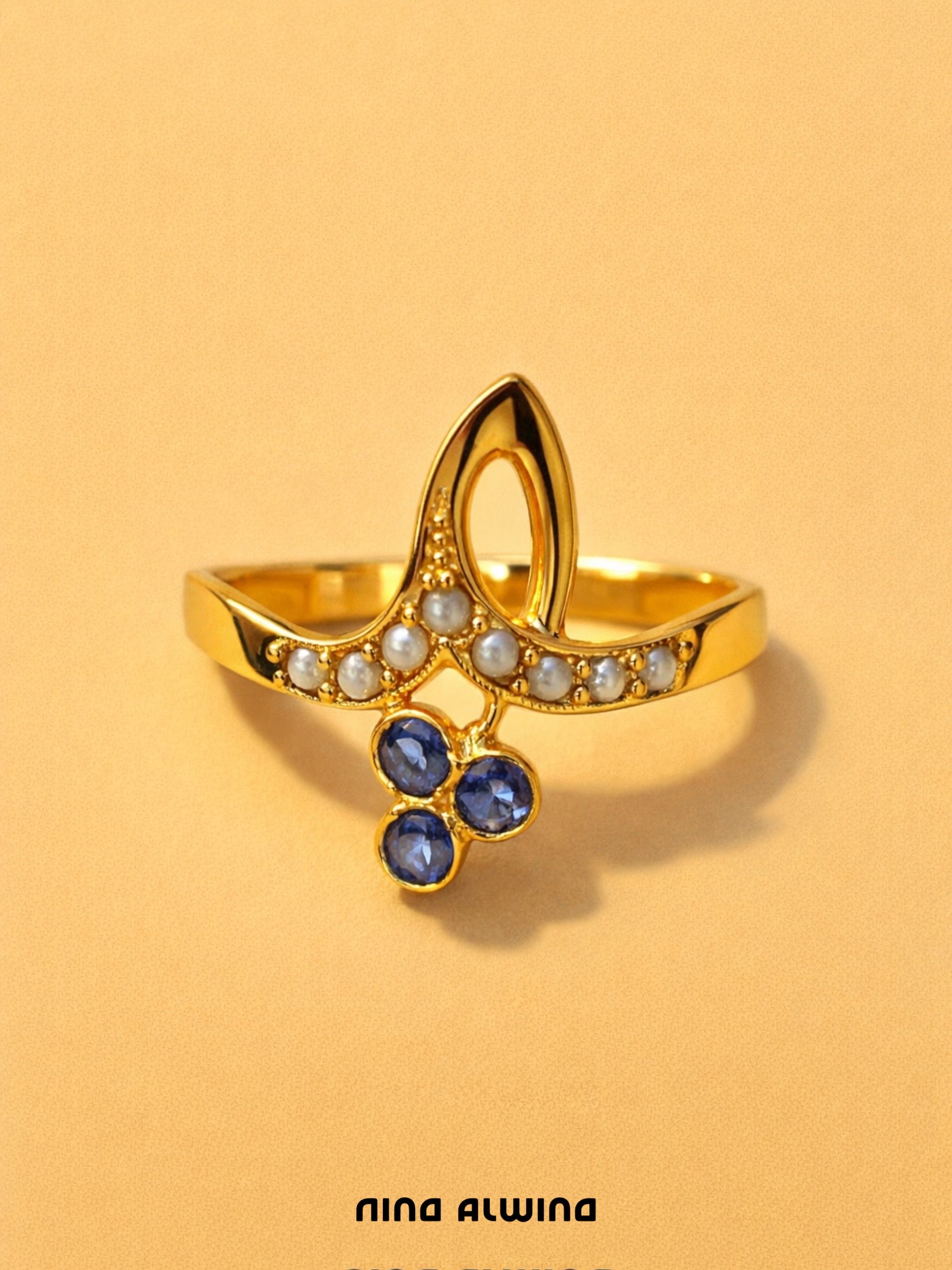 #879 Massiver 14k Ring mit Perlen & Saphiren - RG 53