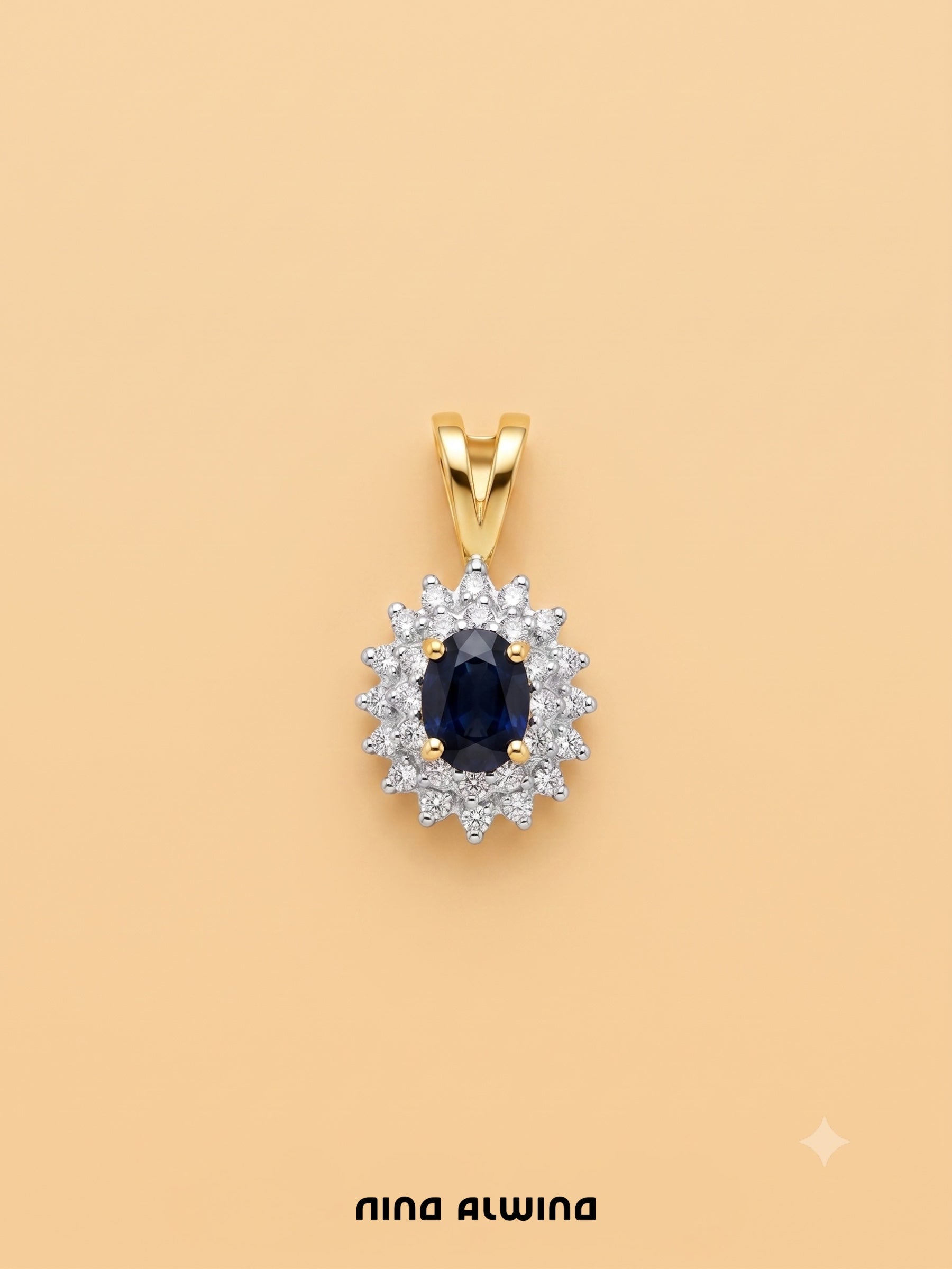 #1067 18k Anhänger Saphir & 28 Diamanten - 2cm