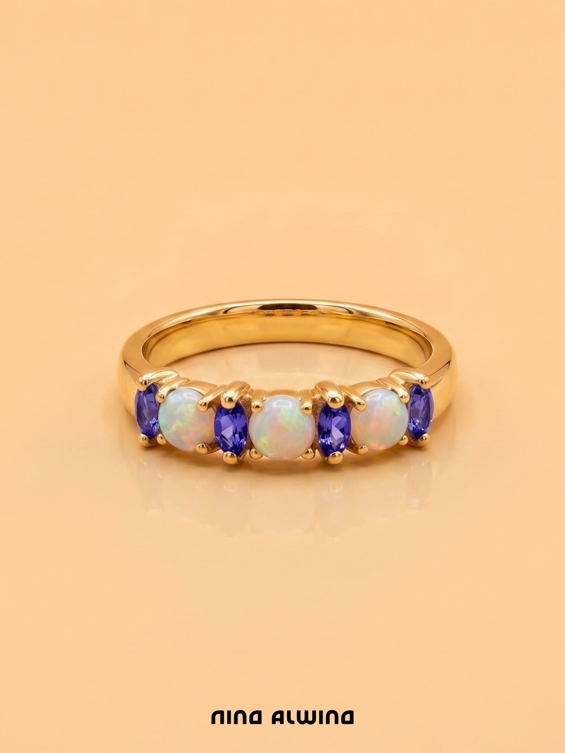 #1248 9k Ring mit Opalen & Tansaniten - RG 63