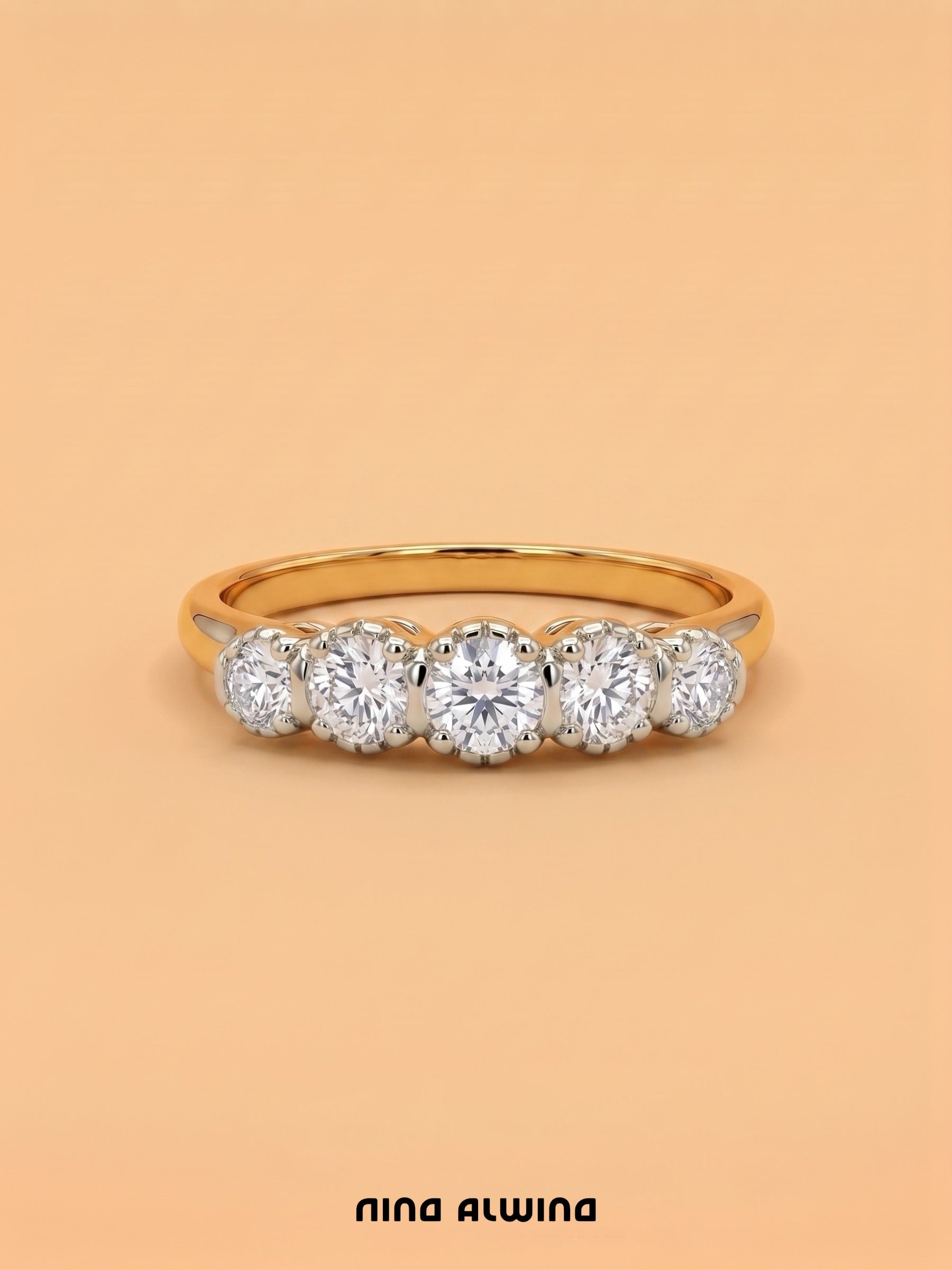 #1309 14k Ring mit 5 Diamanten - RG 60