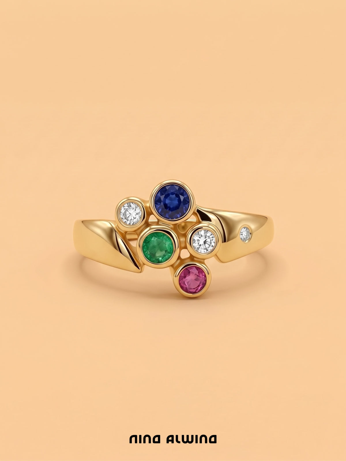 #1380 8k Ring mit Smaragd, Rubin, Saphir - RG 54