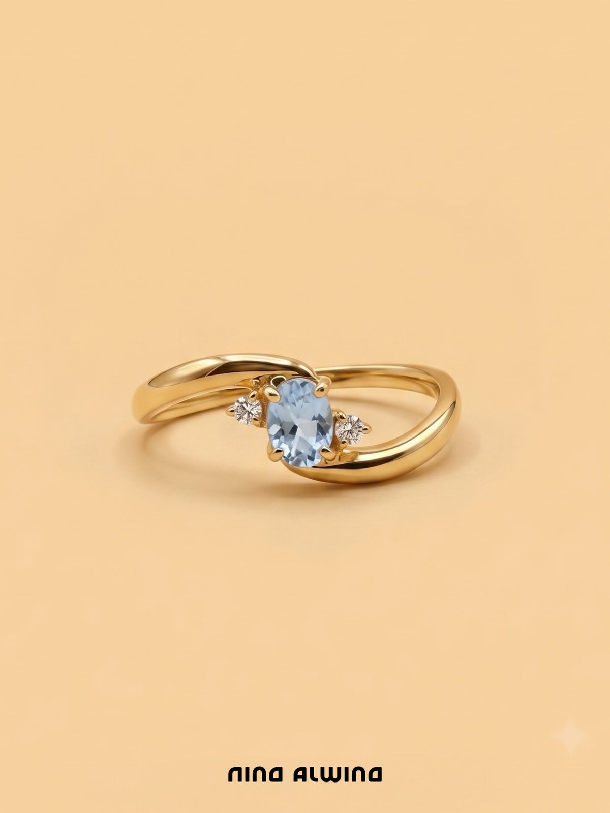 #1363 18k Ring mit Aquamarin & 2 Diamanten - RG 51