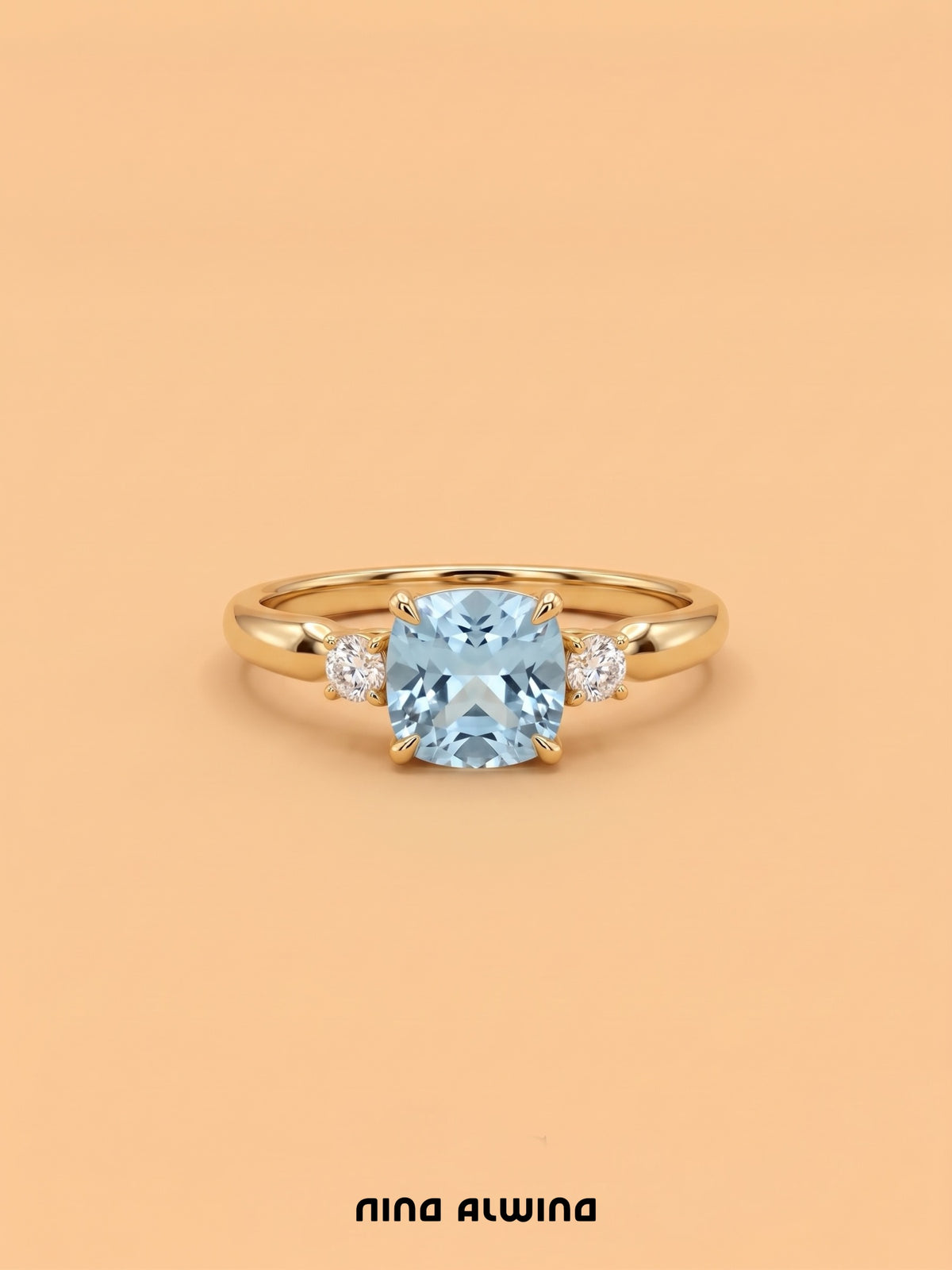 #1369 18k Ring mit Aquamarin & 2 Diamanten - RG 54