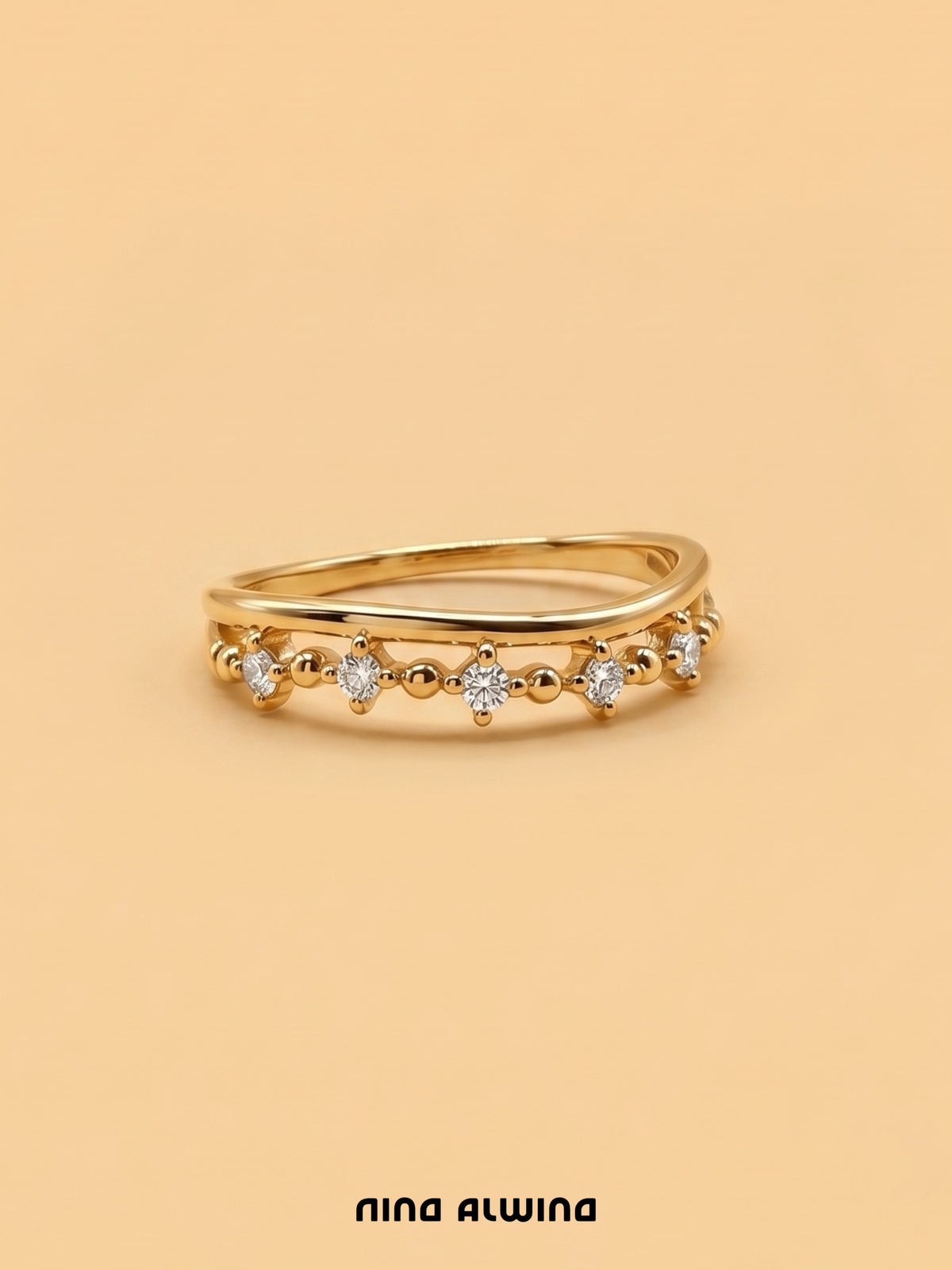 #1360 10k Ring mit 5 Diamanten - RG 51