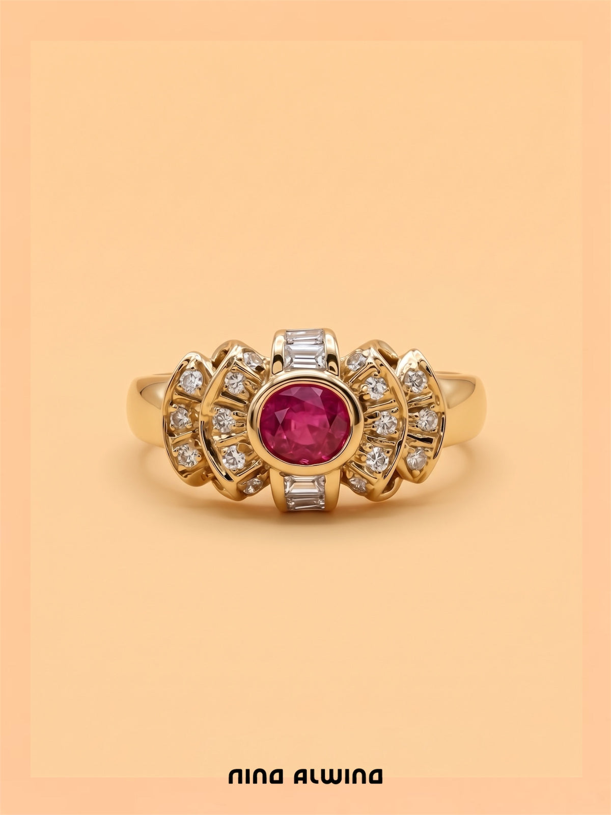 #1426 18k Ring mit Rubin & 20 Diamanten - RG 52