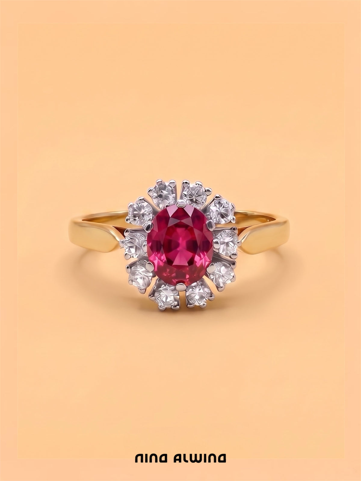 #1412 14k Ring with Ruby & Diamonds - Ring Size 55